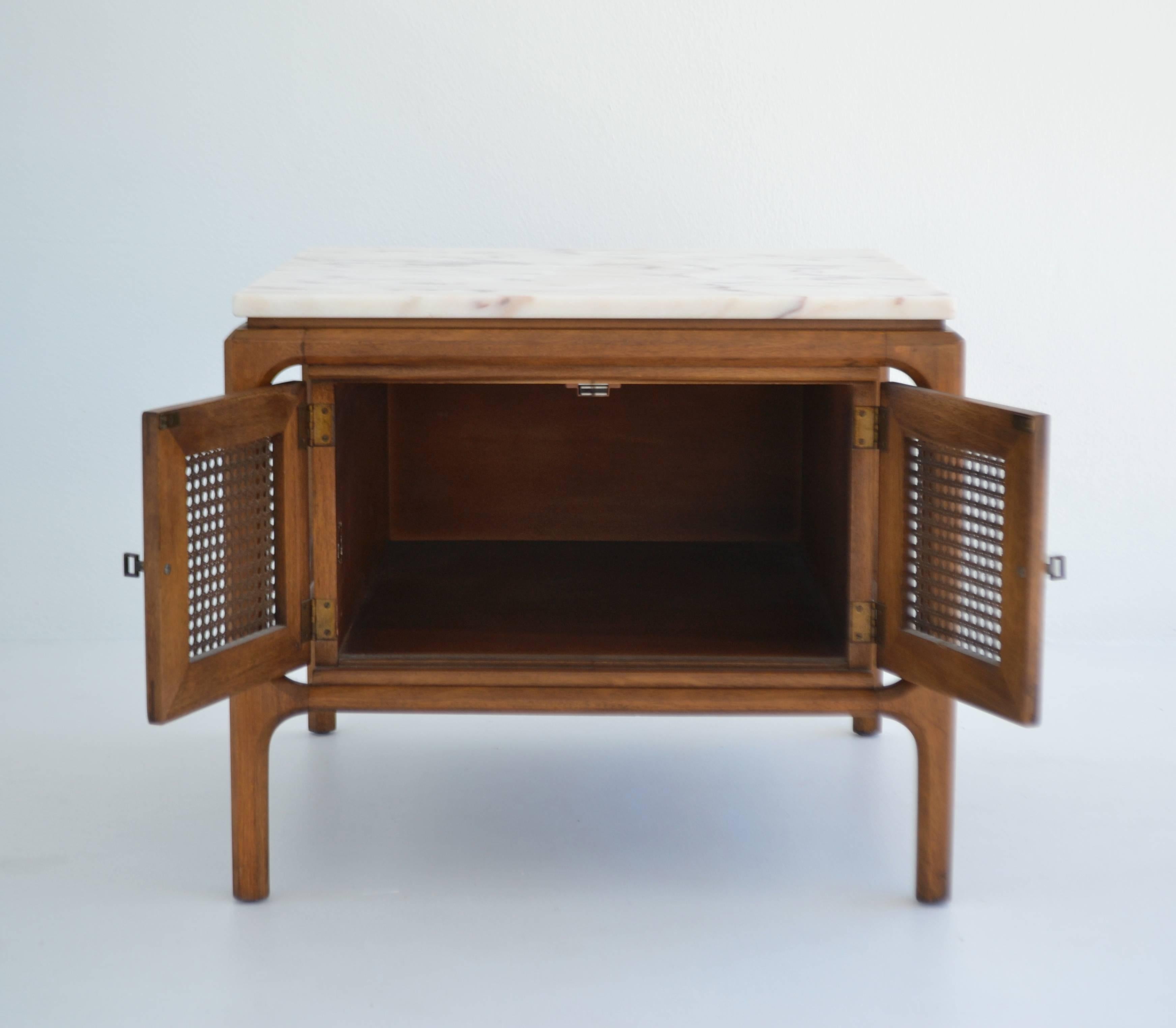 Mid-20th Century Pair of Sculptural Walnut and Marble Side Tables