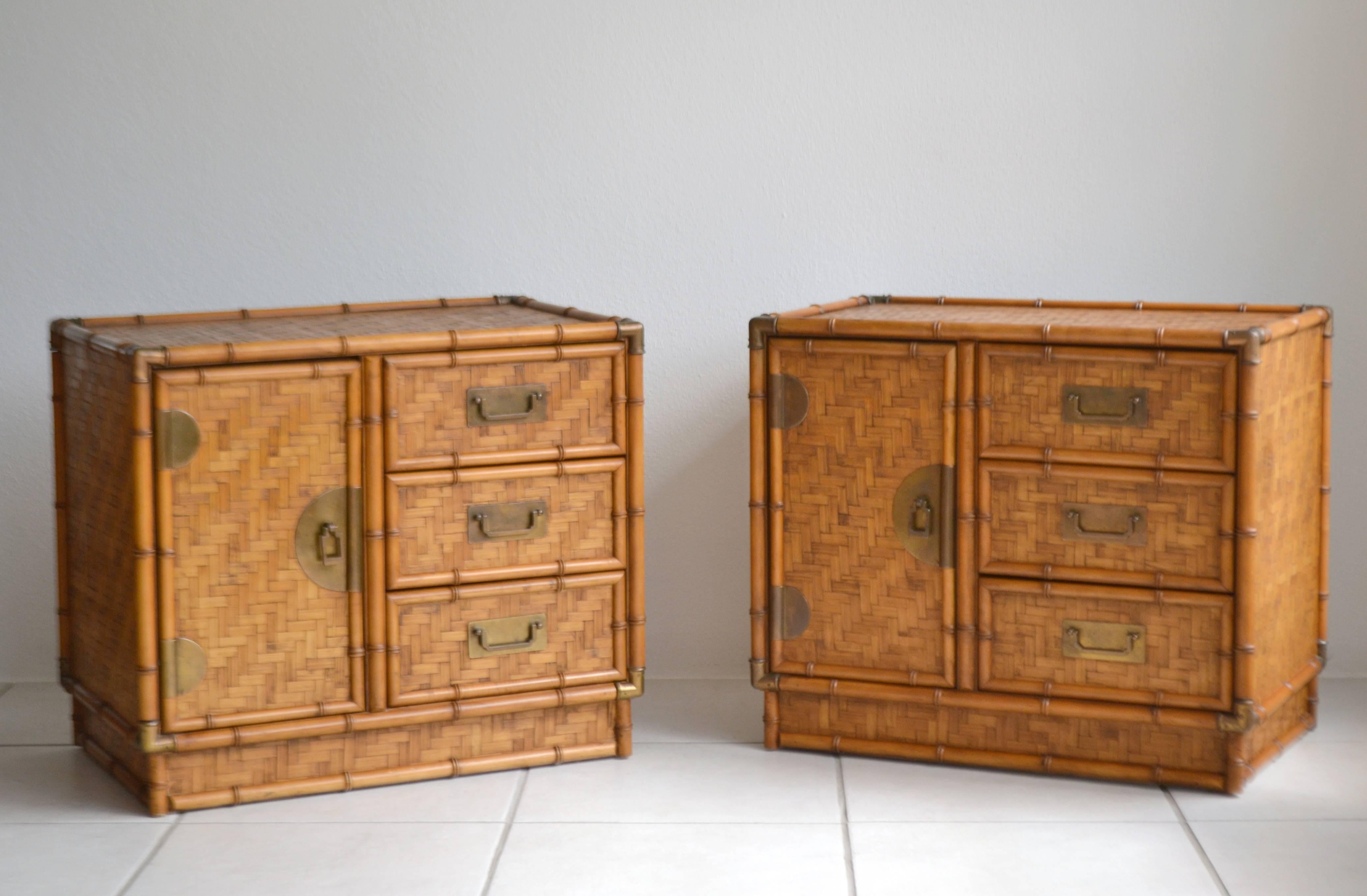 Pair of Mid-Century Woven Reed Nightstands or Side Cabinets 3