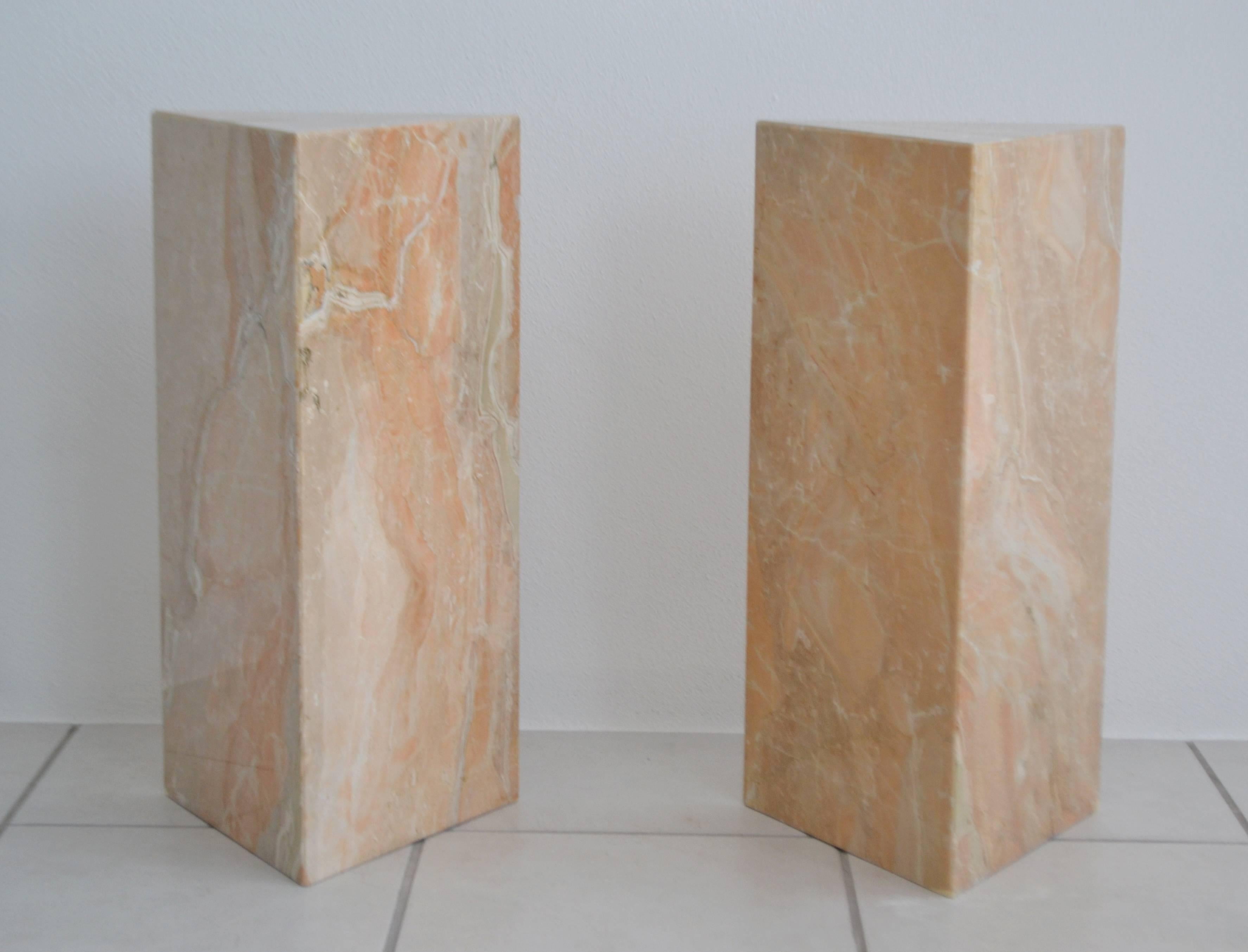 American Pair of Postmodern Marble Triangular Form Pedestals For Sale