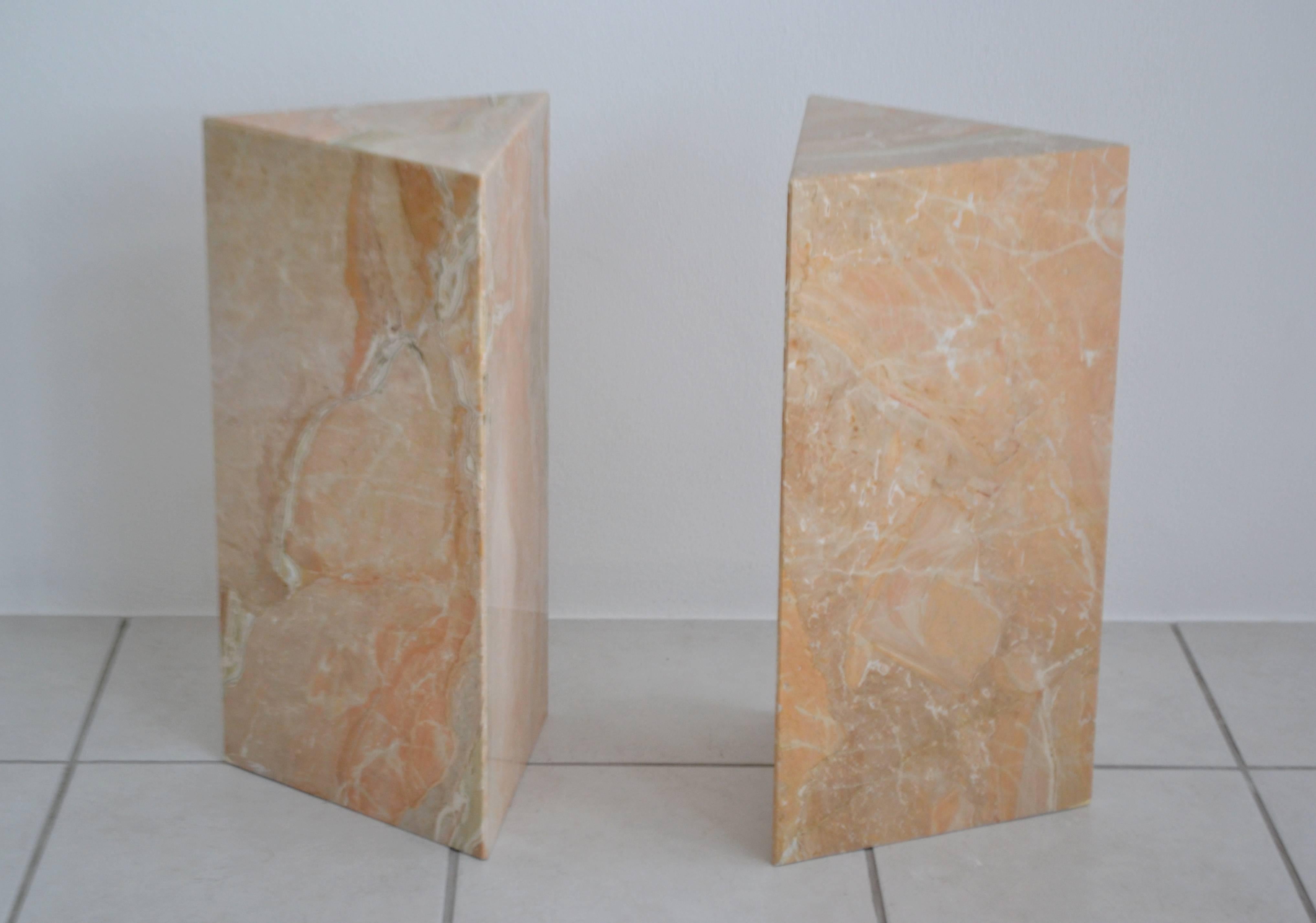 Late 20th Century Pair of Postmodern Marble Triangular Form Pedestals For Sale