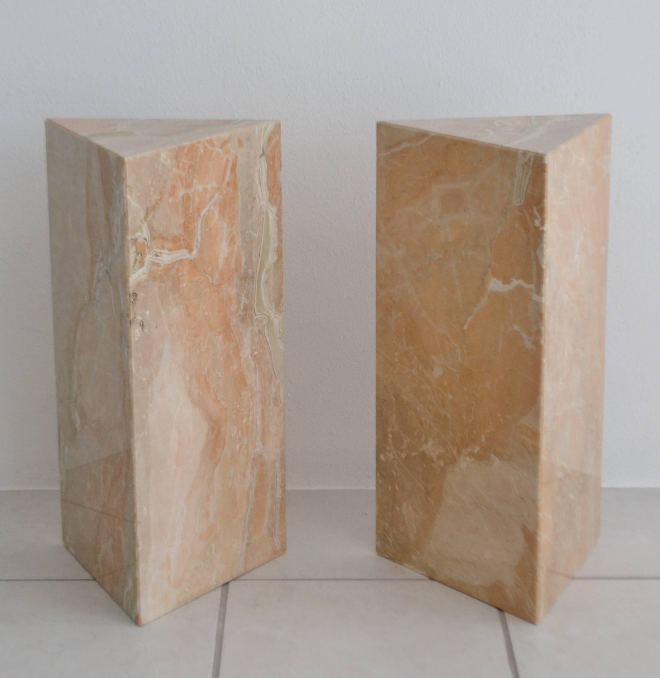 Pair of Postmodern Marble Triangular Form Pedestals For Sale 4
