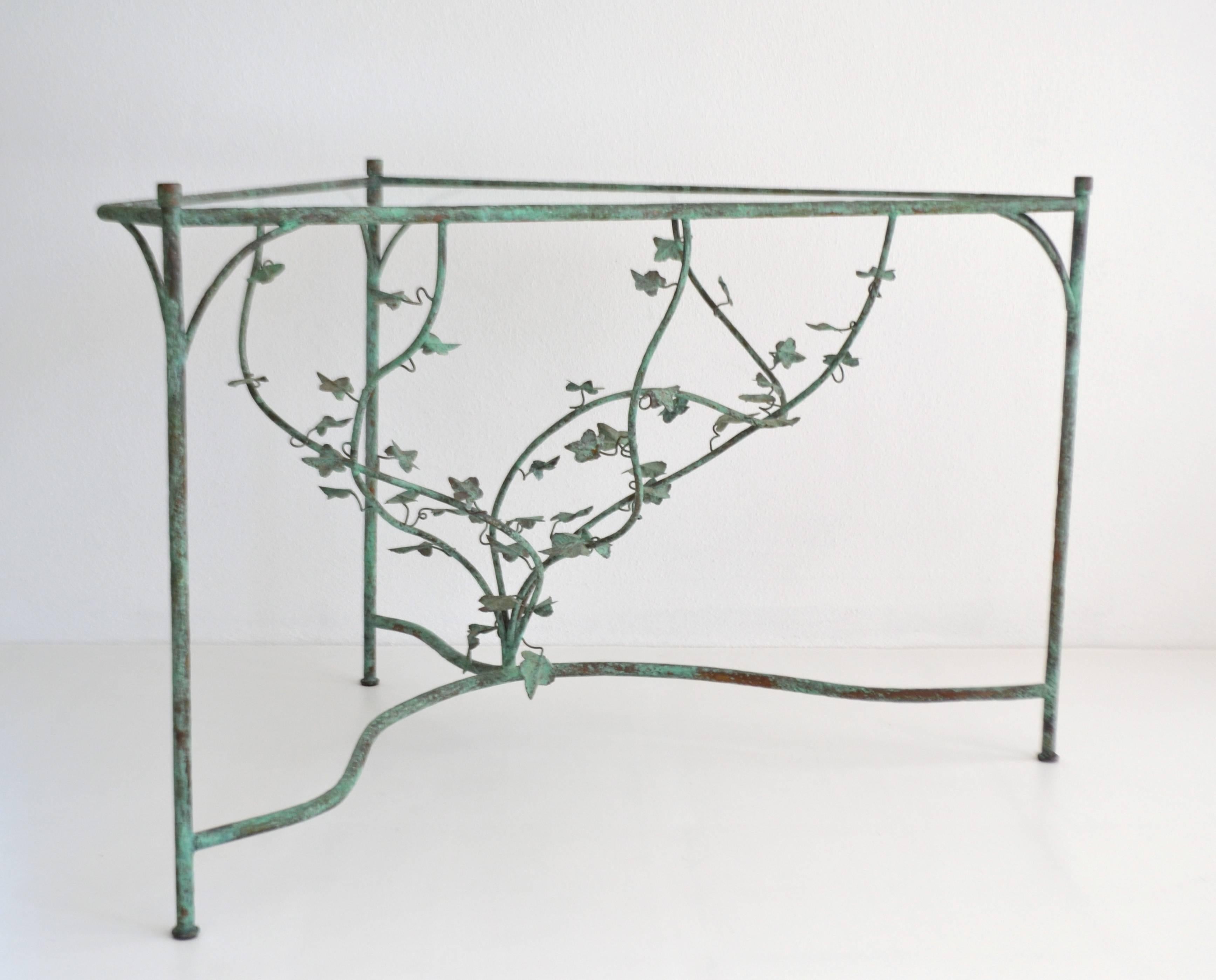 American Hand-Wrought Verdigris Scrolling Vine Form Side Table or Console Table For Sale
