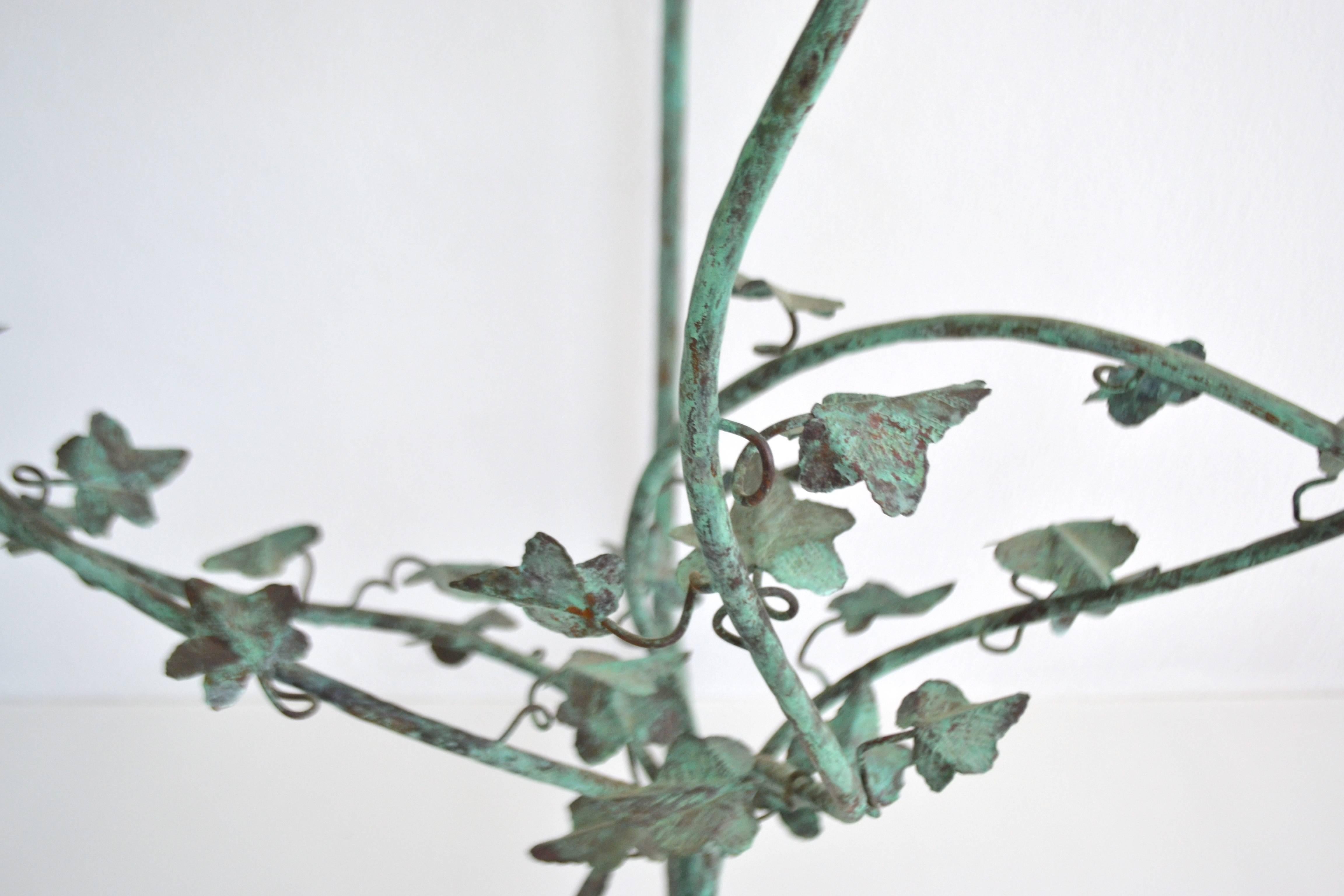 Hand-Wrought Verdigris Scrolling Vine Form Side Table or Console Table For Sale 1