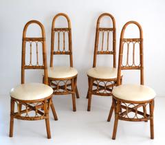 Set of Four Midcentury Bent Bamboo Game Table Chairs or Side Chairs