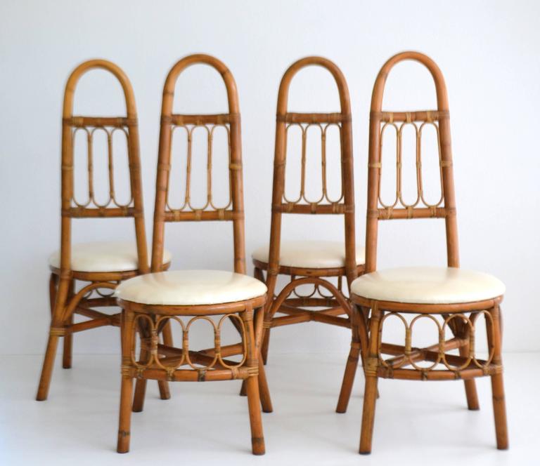 Set of Four Midcentury Bent Bamboo Game Table Chairs or Side Chairs For
