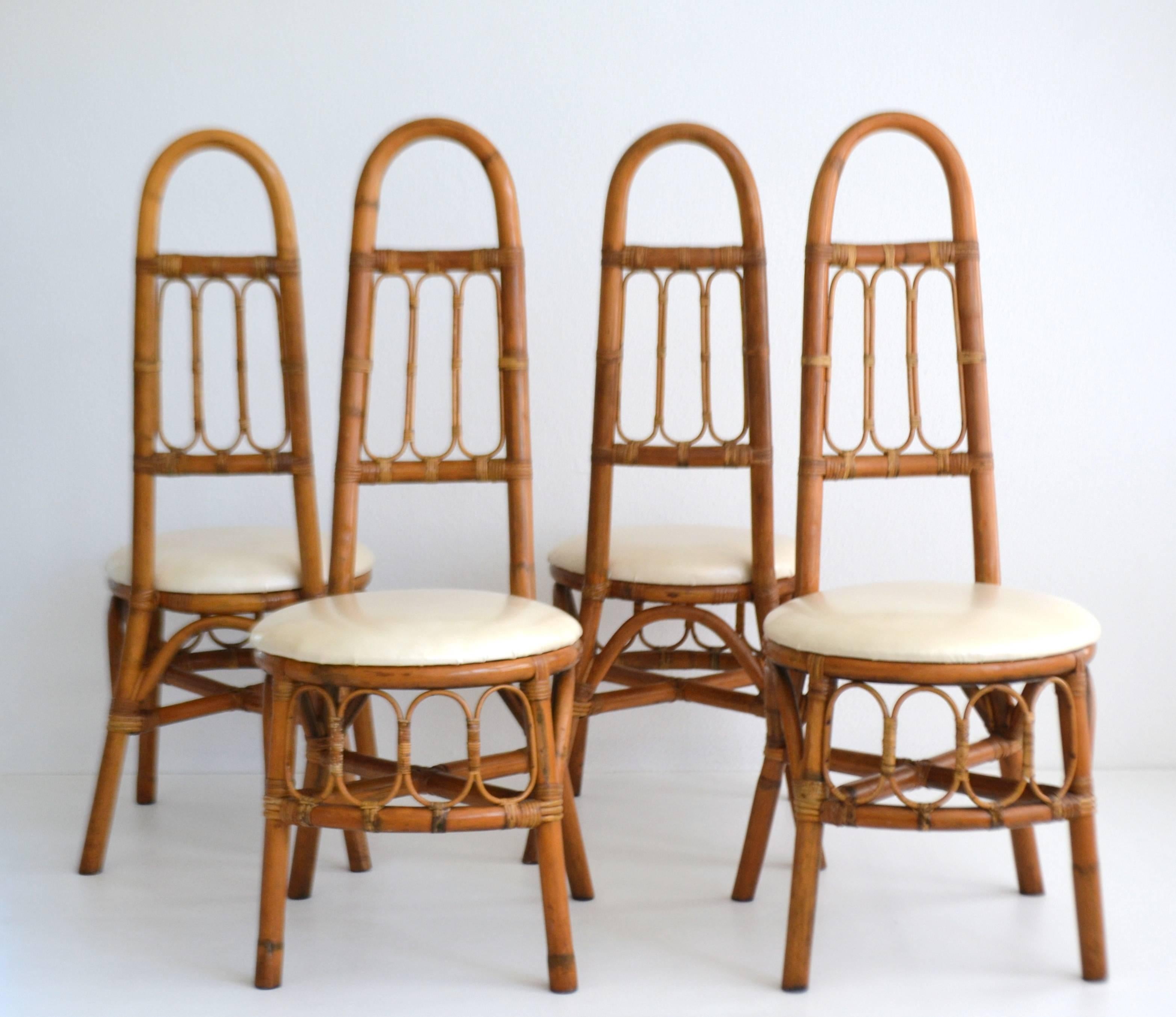 Set of Four Midcentury Bent Bamboo Game Table Chairs or Side Chairs For Sale 4