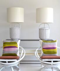 Pair of Midcentury Woven Reed Basket Form Table Lamps