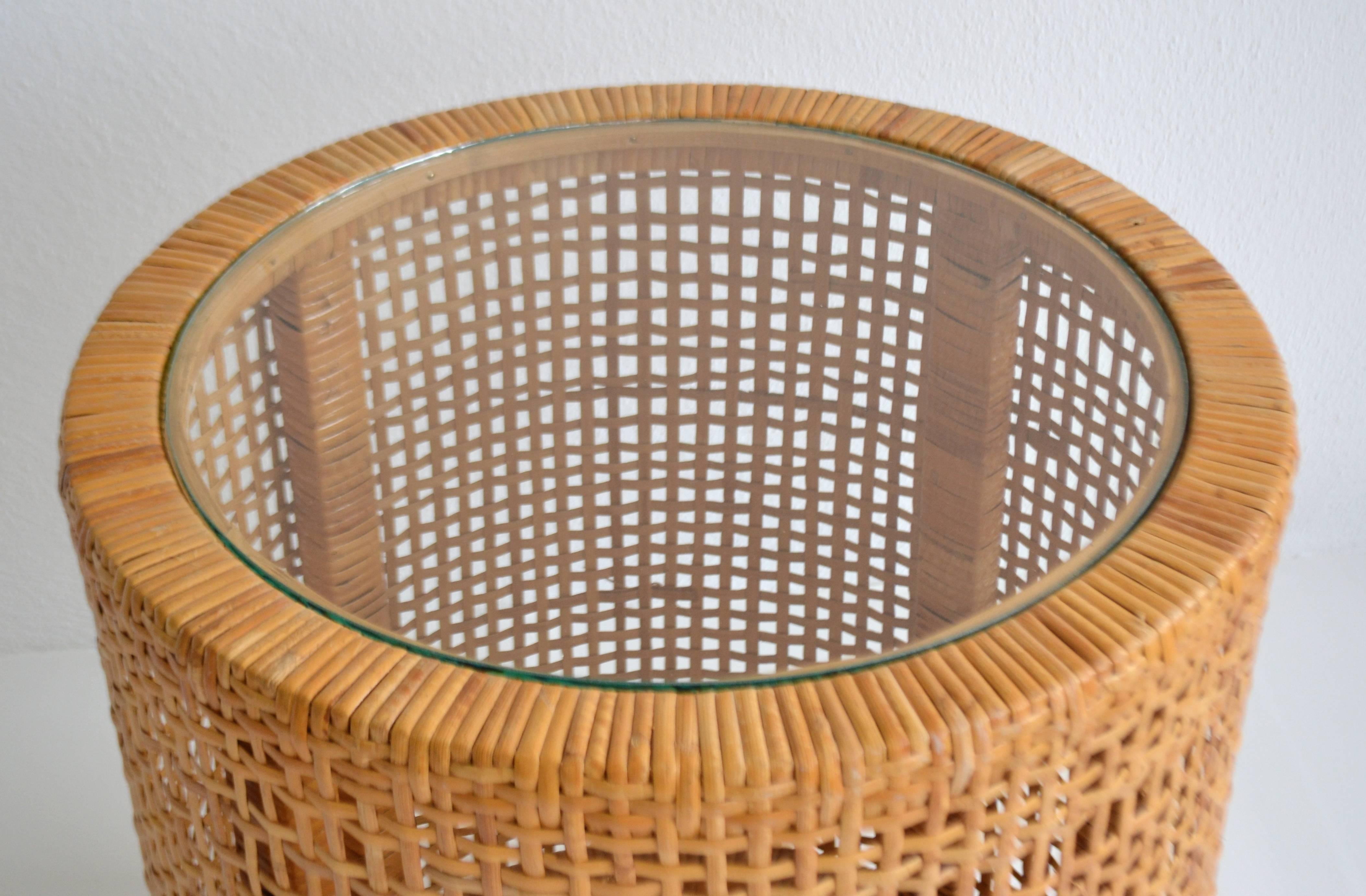 Mid-20th Century Midcentury Woven Cane Drum Form Side Table
