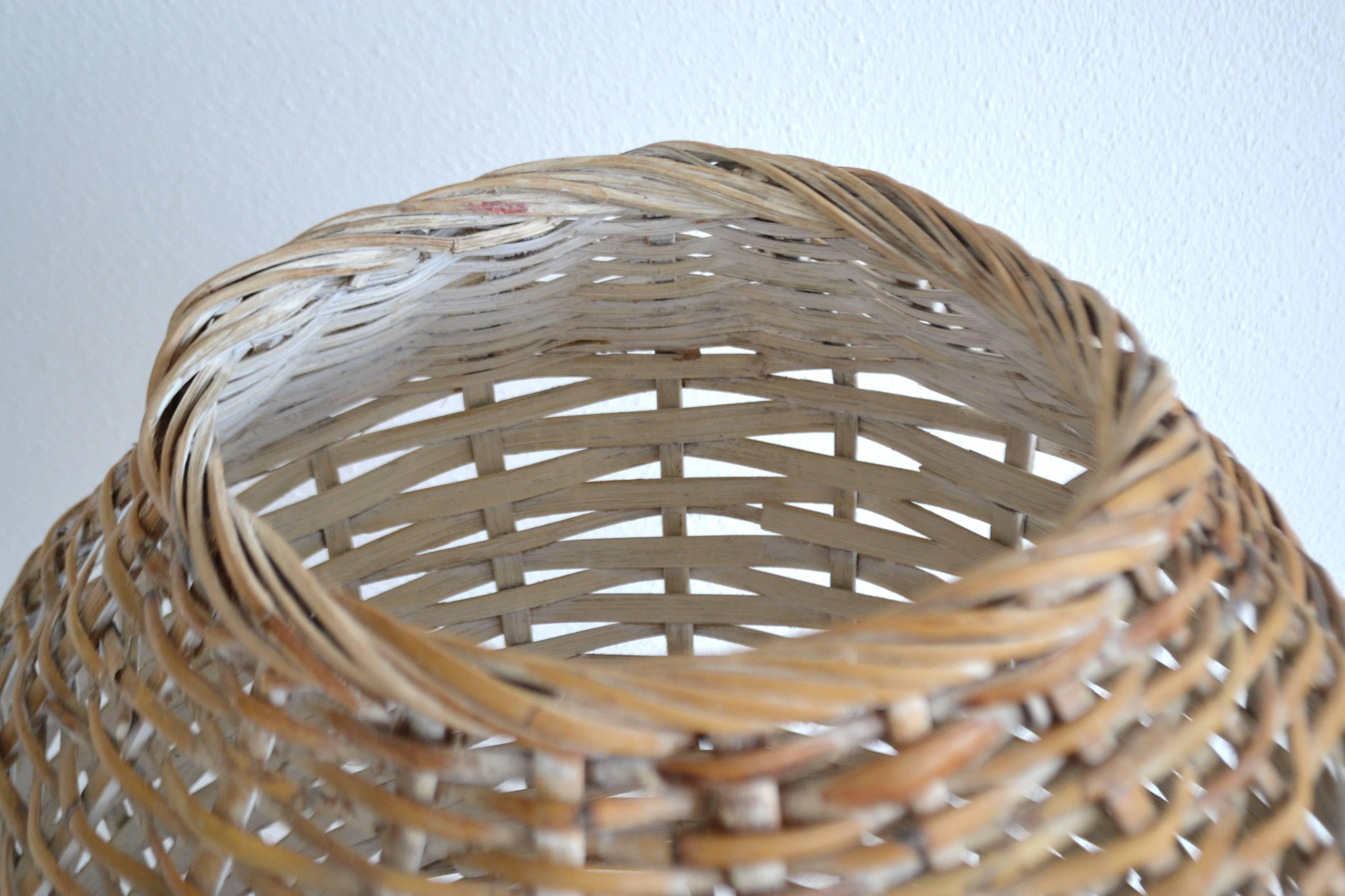 Sculptural Whitewashed Woven Rattan Basket For Sale 2