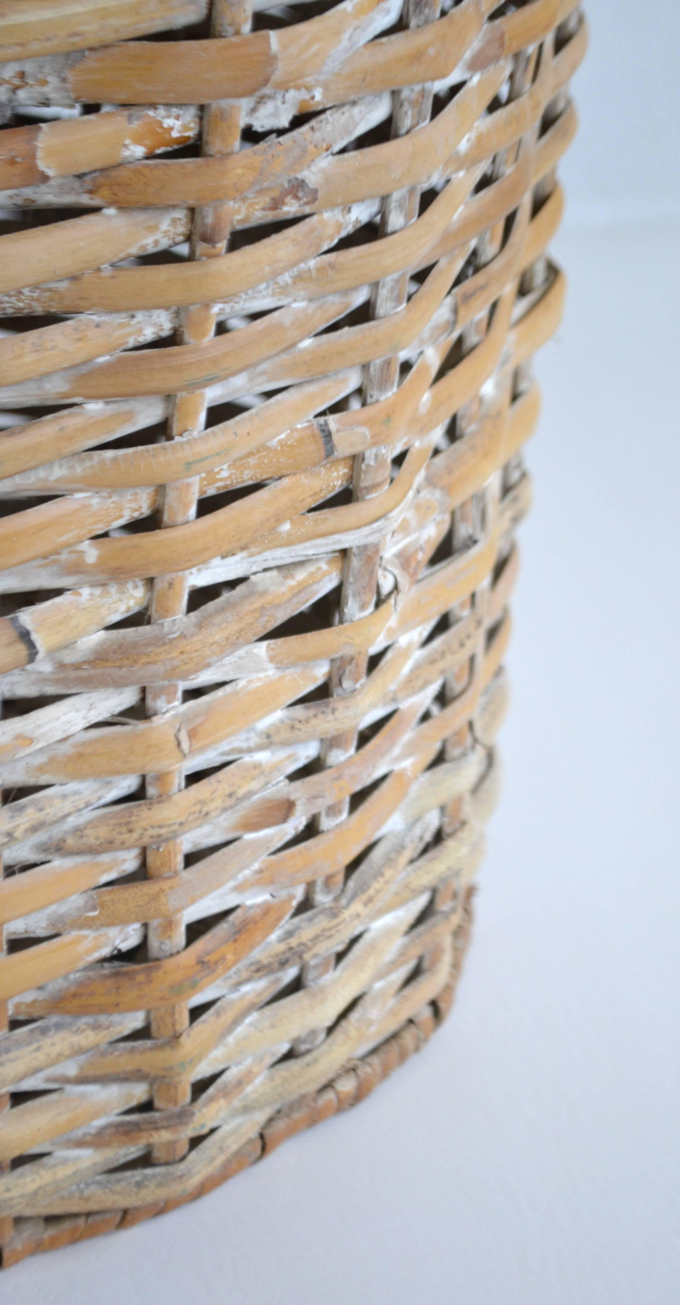 Sculptural Whitewashed Woven Rattan Basket For Sale 1