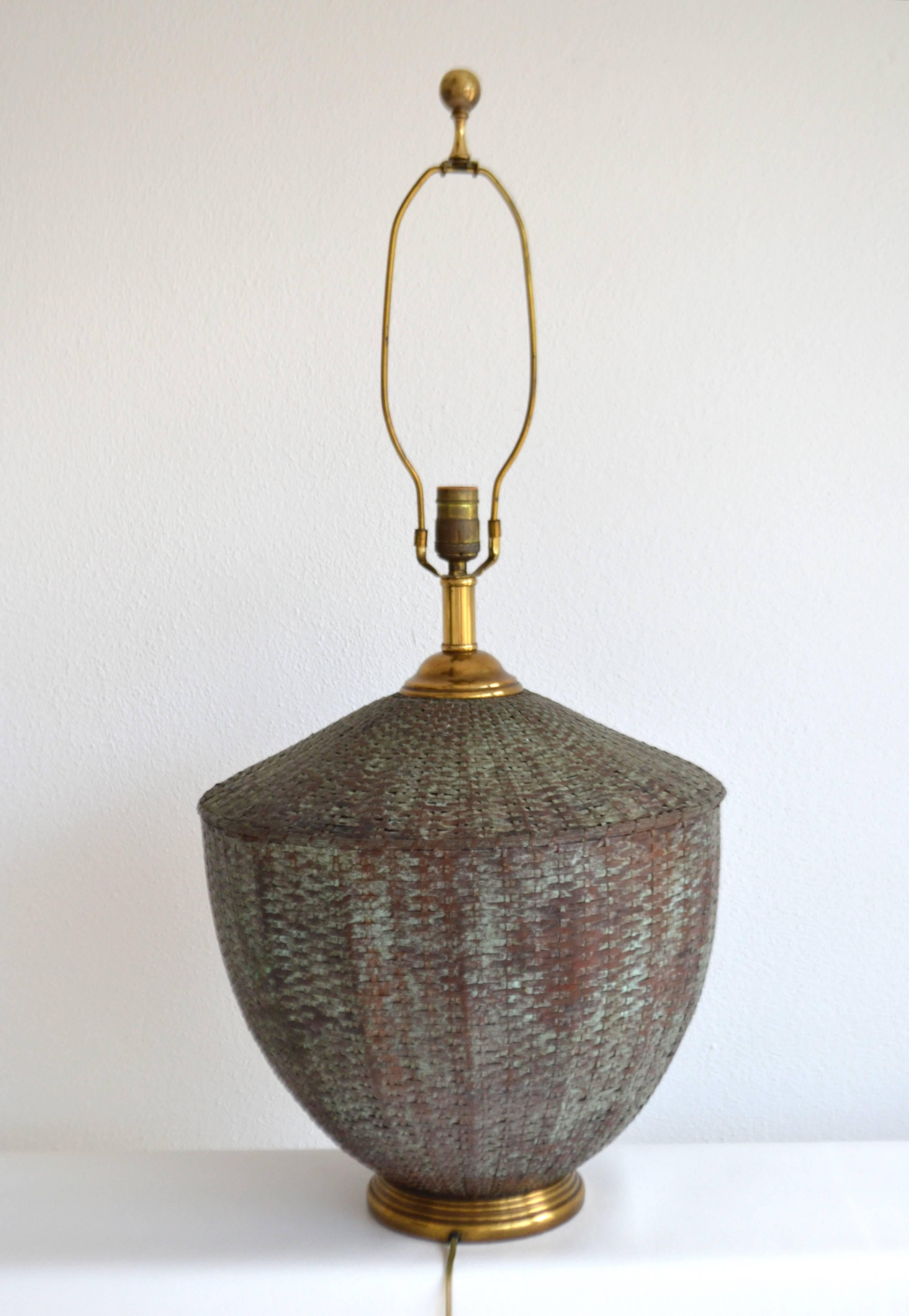 Philippine Woven Copper Basket Form Table Lamp For Sale