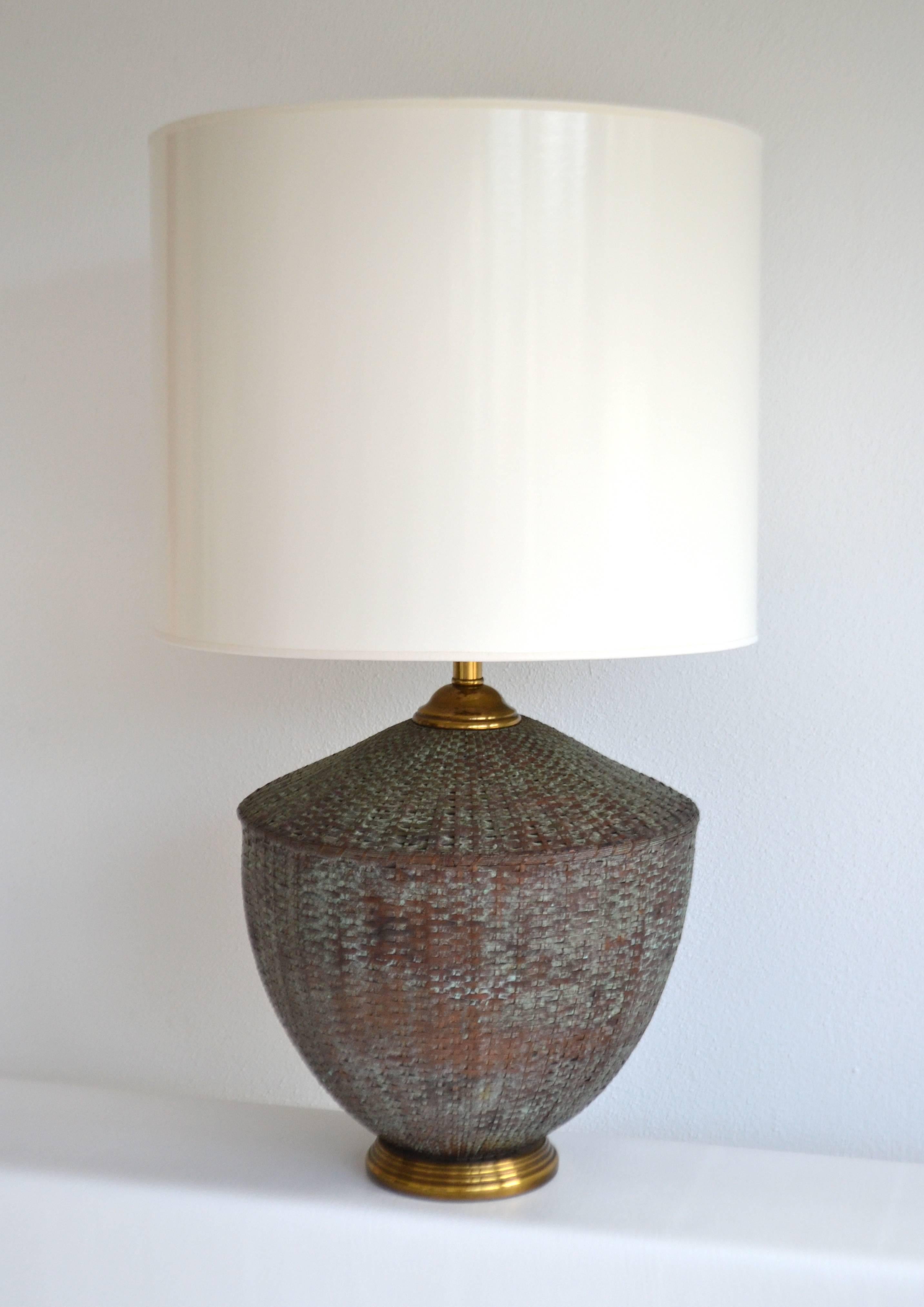 Woven Copper Basket Form Table Lamp For Sale 1