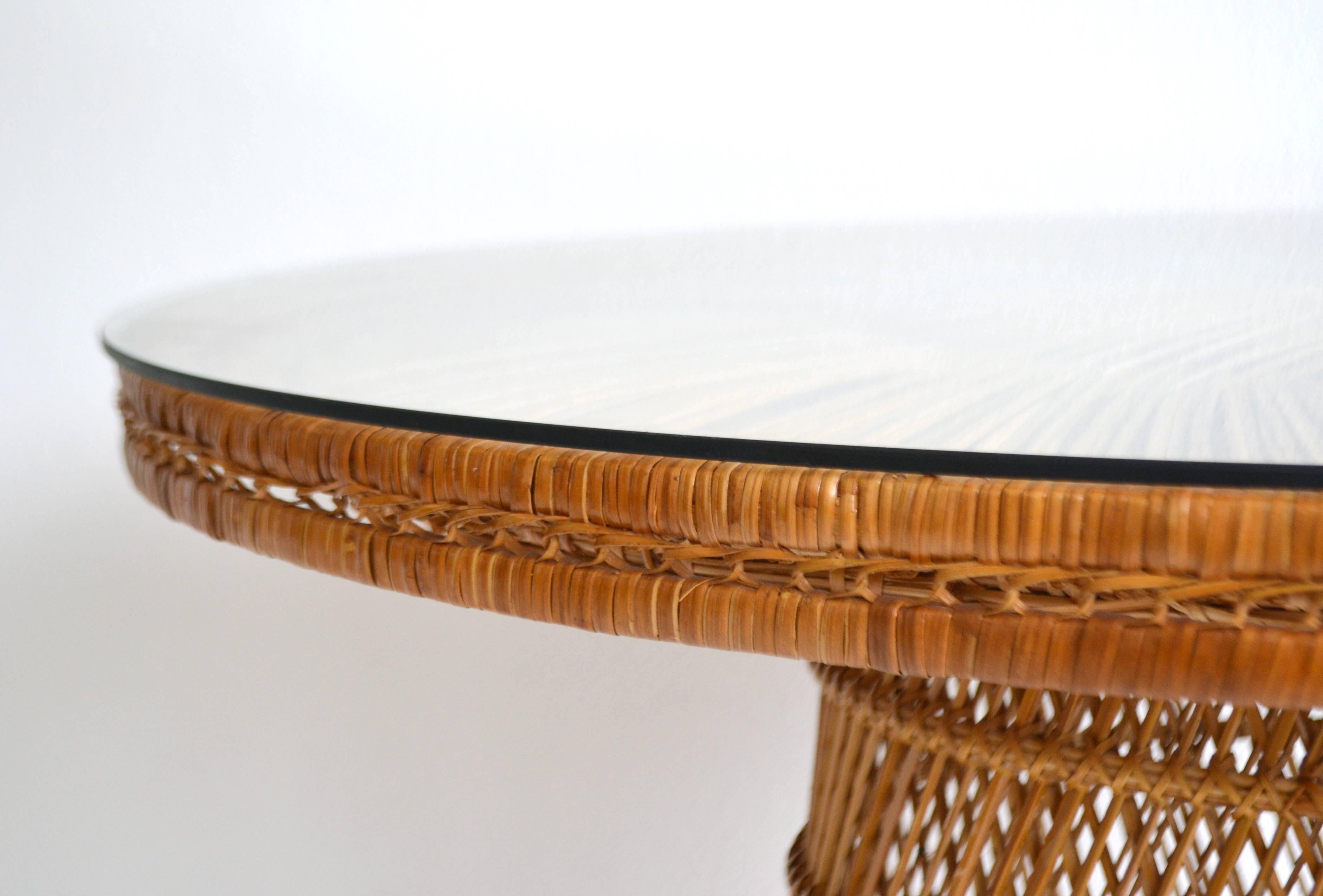 Mid-Century Woven Rattan Center Hall Table/Game Table In Excellent Condition For Sale In West Palm Beach, FL