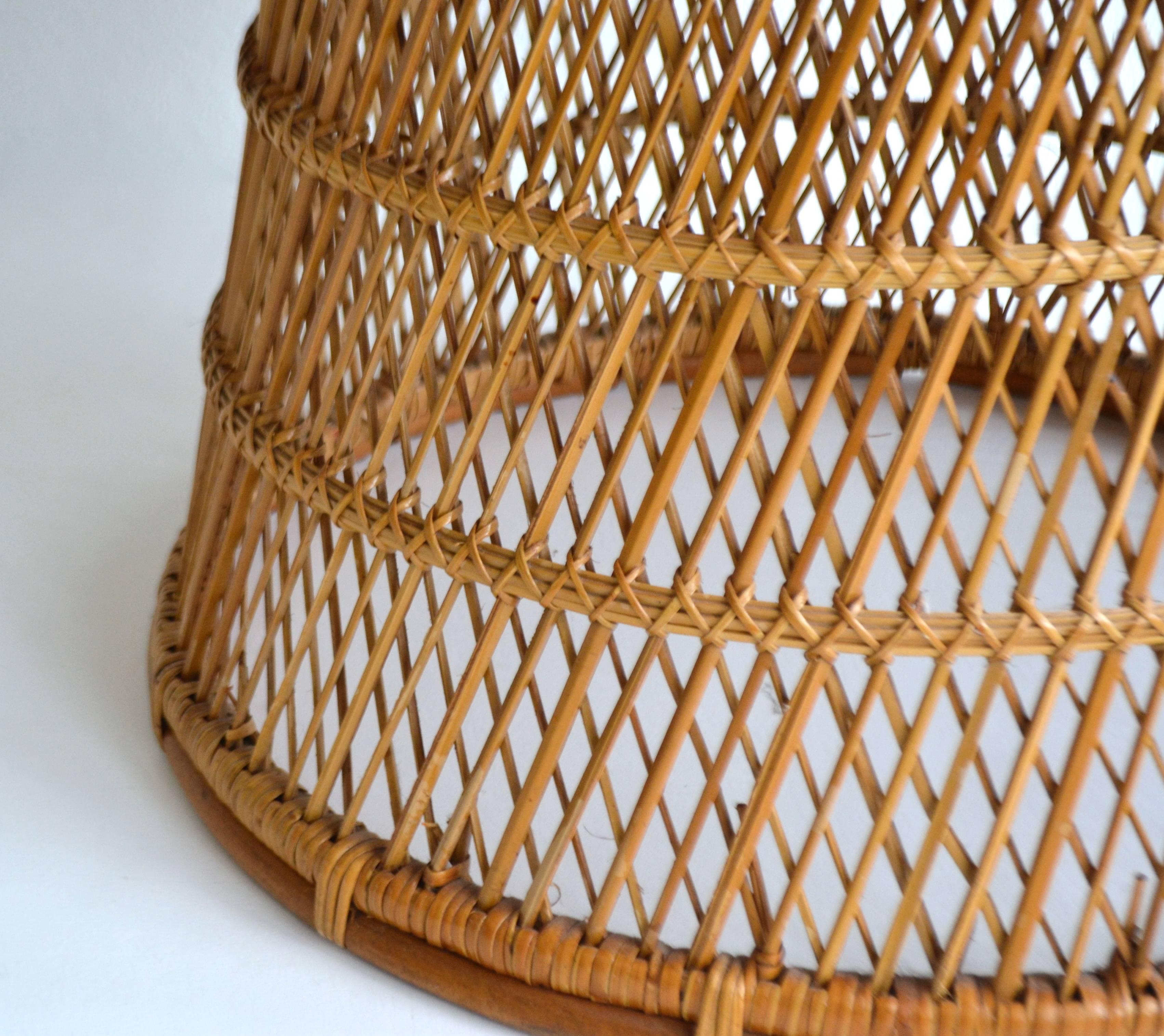 Bamboo Mid-Century Woven Rattan Center Hall Table/Game Table For Sale