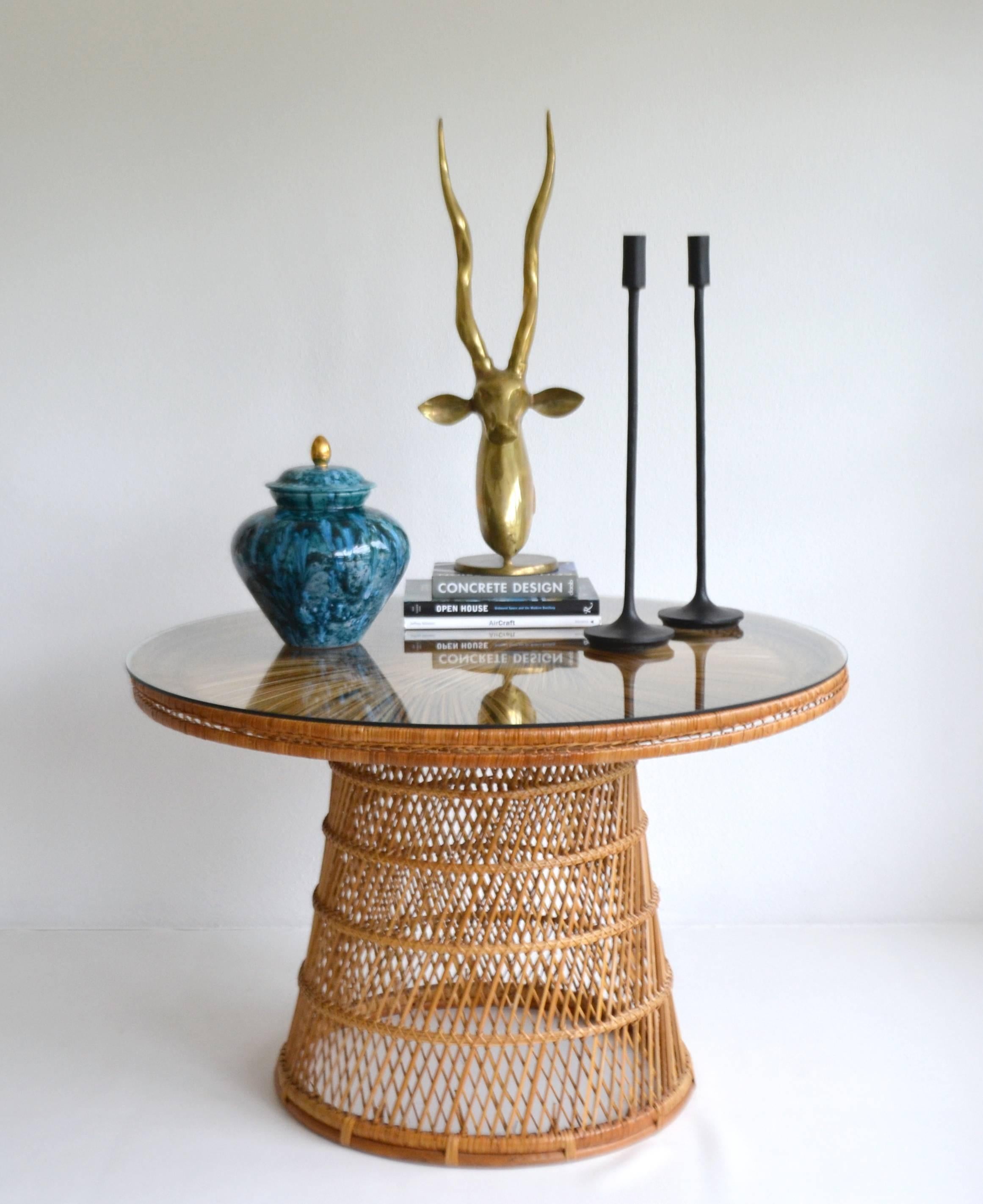 Mid-Century Woven Rattan Center Hall Table/Game Table For Sale 1