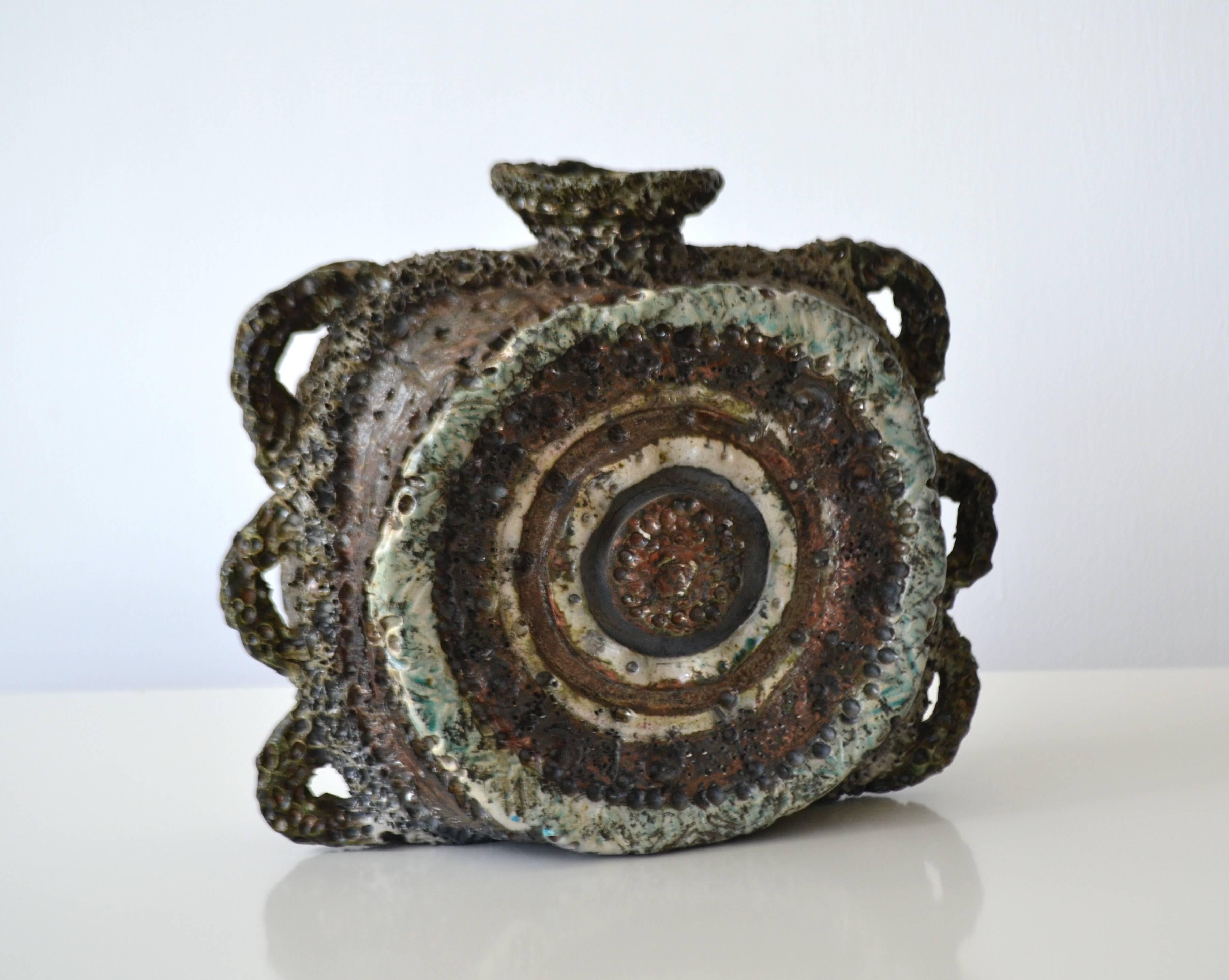 American Midcentury Brutalist Inspired Sculptural Ceramic Vase For Sale