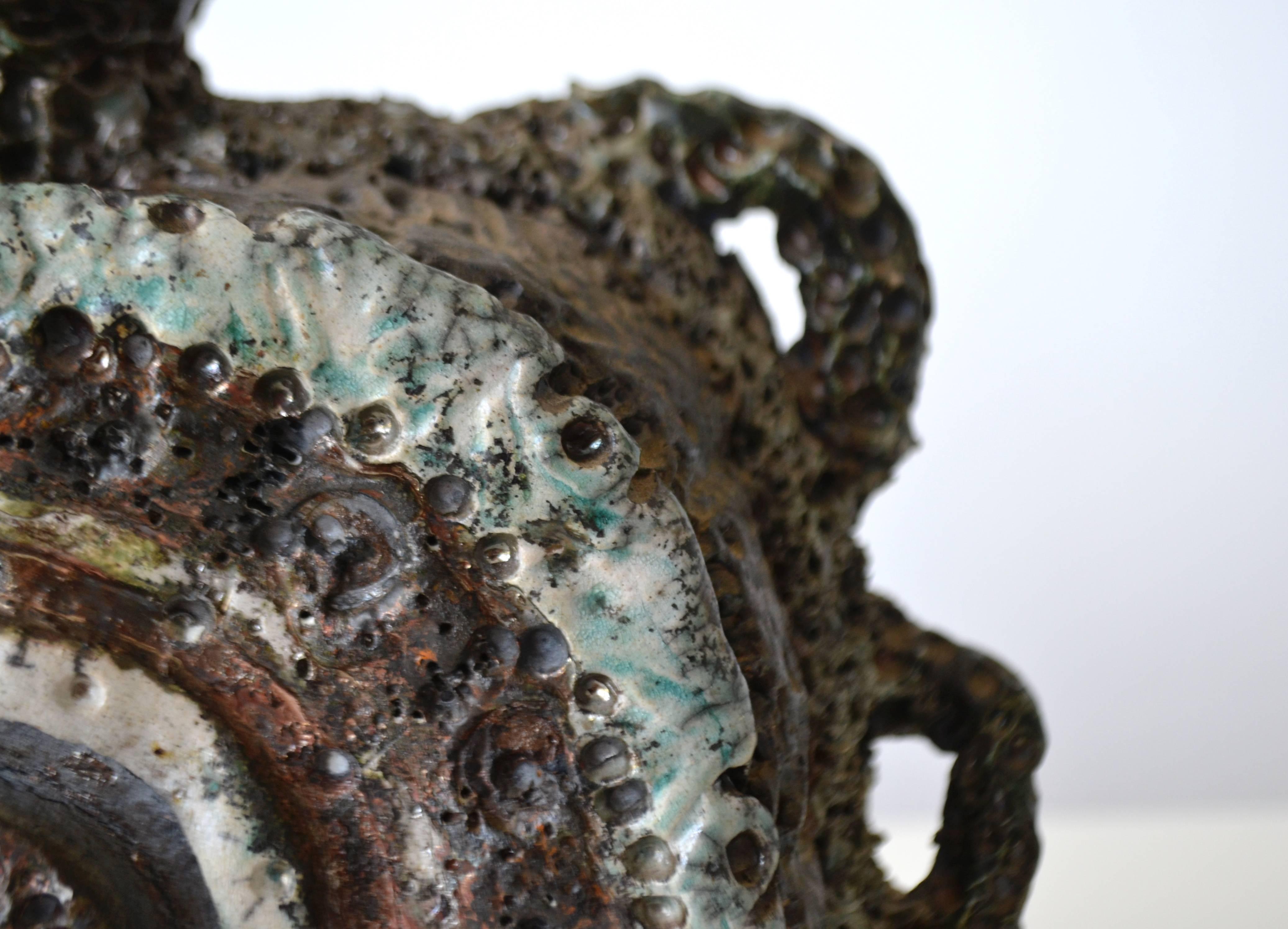 Midcentury Brutalist Inspired Sculptural Ceramic Vase For Sale 3
