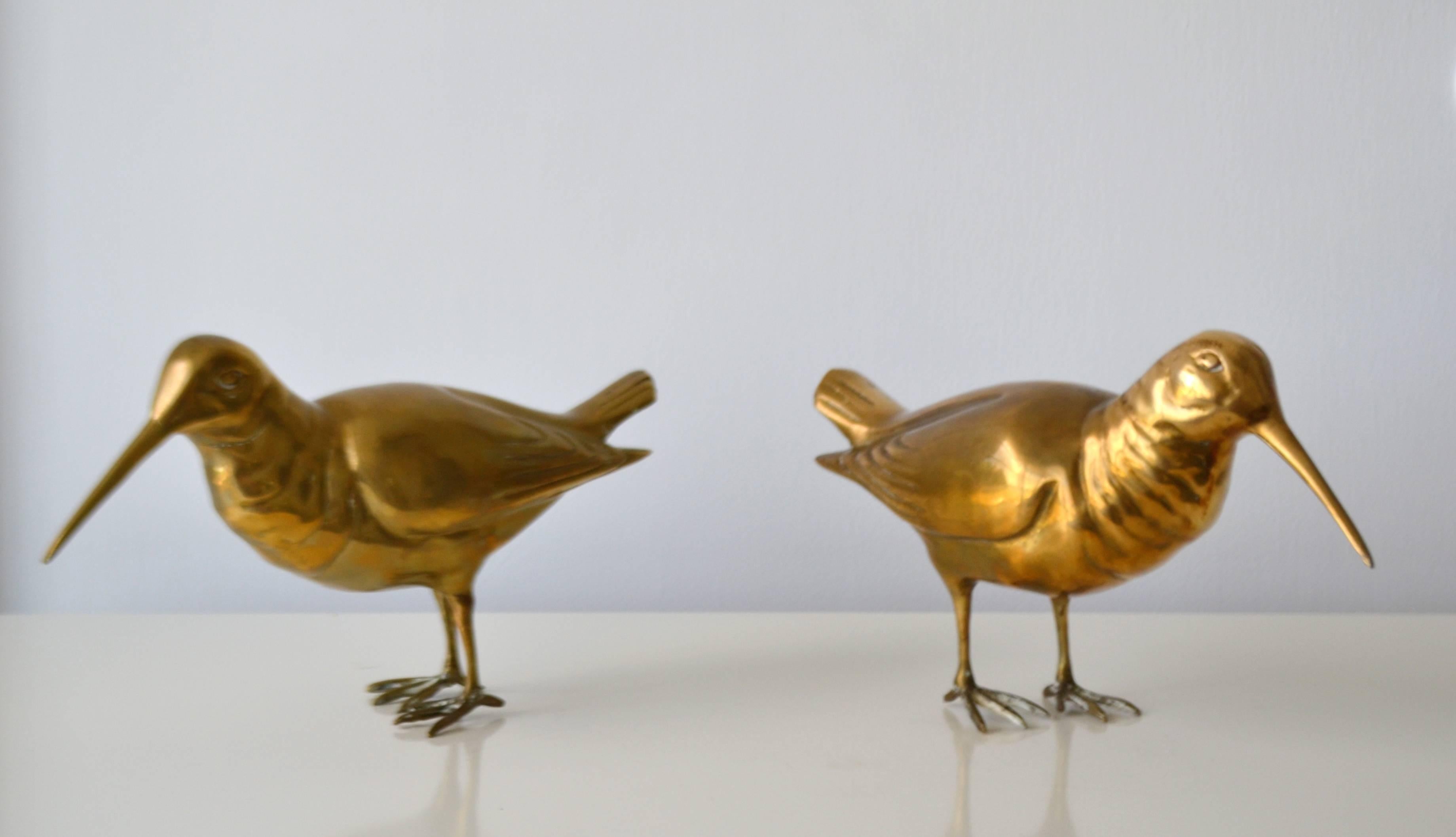 Italian Pair of Hollywood Regency Brass Sandpiper Form Sculptures For Sale