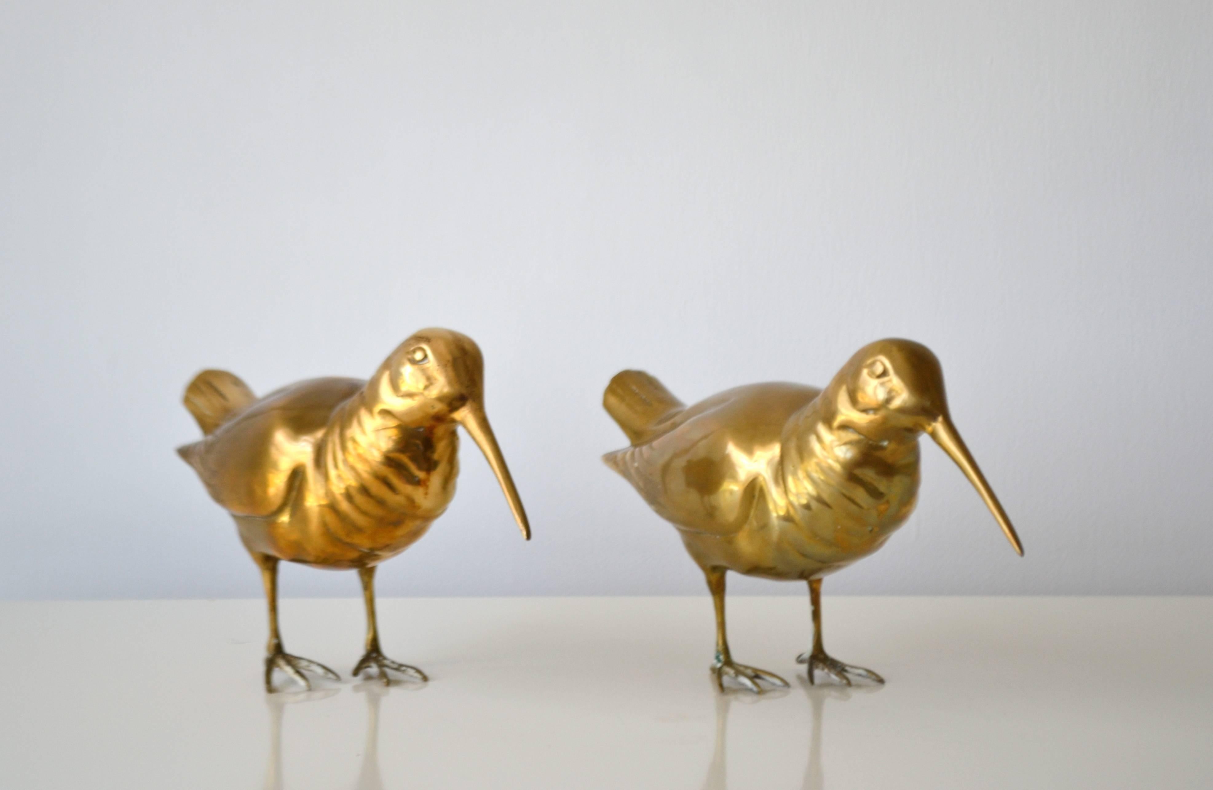 Pair of Hollywood Regency Brass Sandpiper Form Sculptures In Good Condition For Sale In West Palm Beach, FL