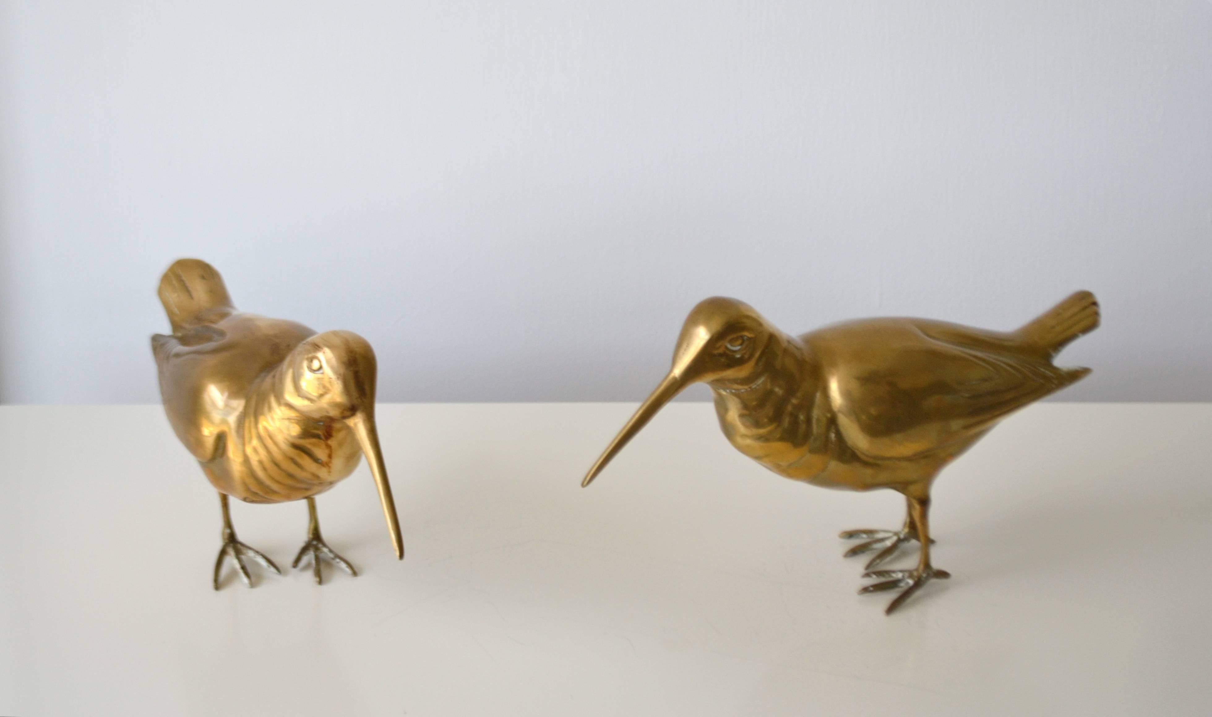 Mid-20th Century Pair of Hollywood Regency Brass Sandpiper Form Sculptures For Sale
