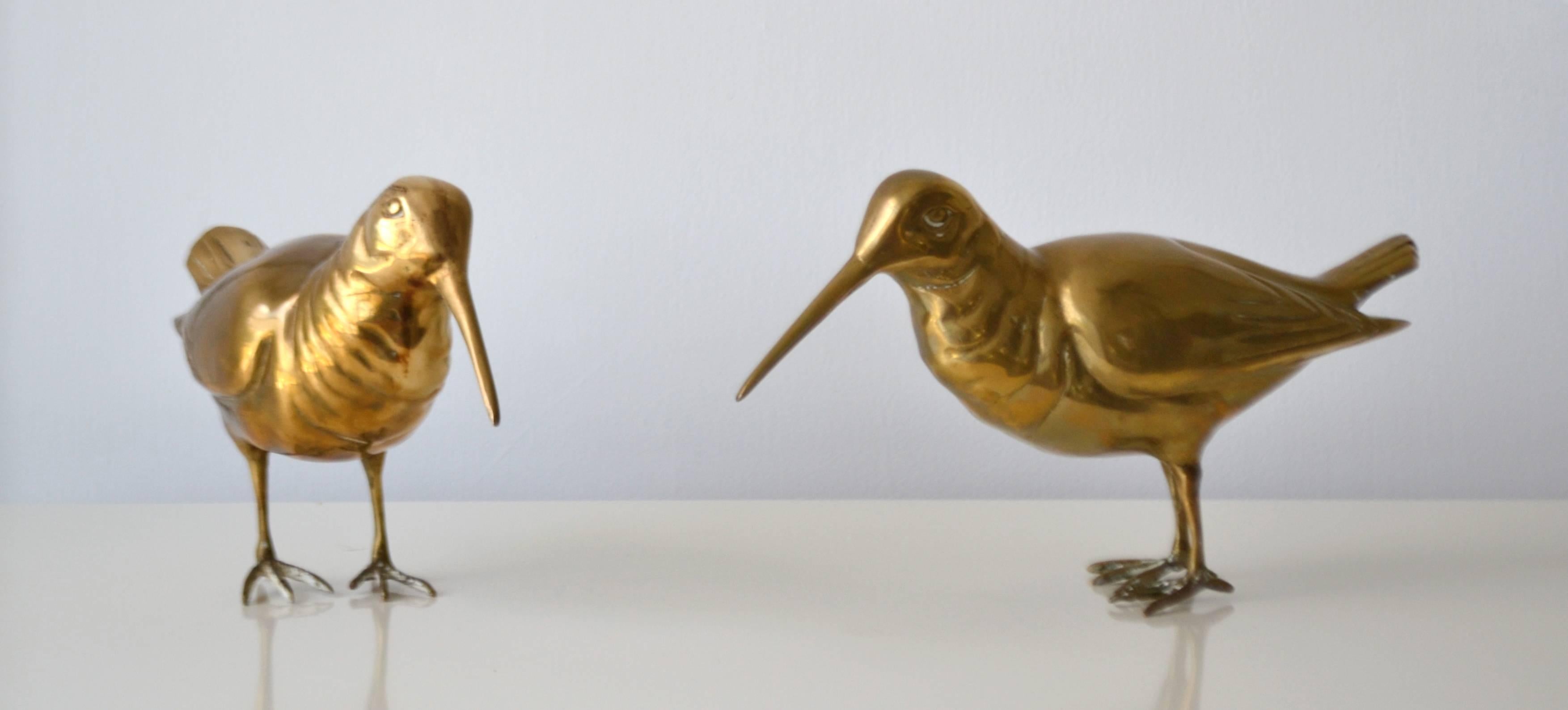 Pair of Hollywood Regency Brass Sandpiper Form Sculptures For Sale 3