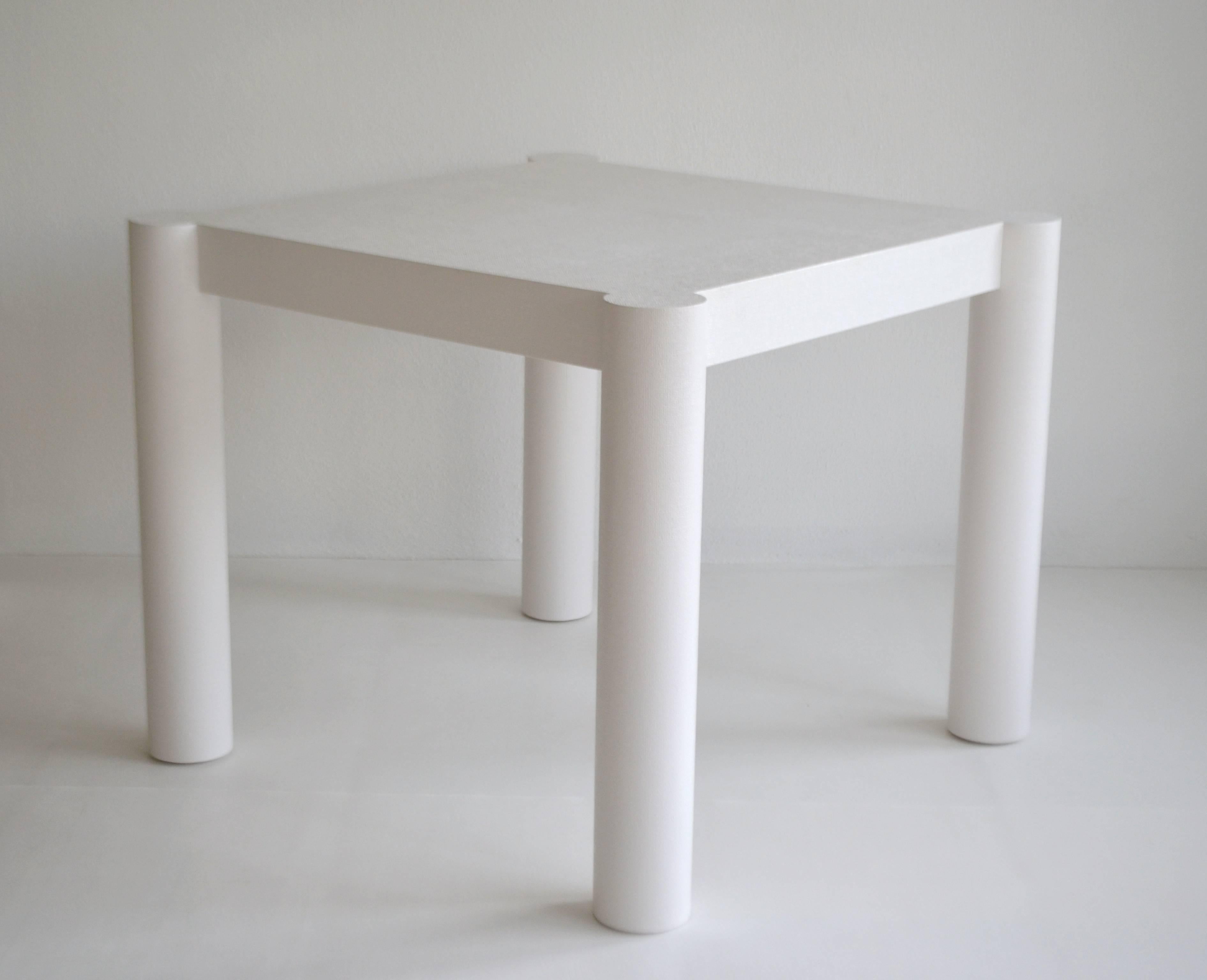 Post-Modern White Lacquered Linen Wrapped Game Table In Excellent Condition In West Palm Beach, FL