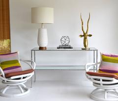 Midcentury Chrome Faux Bamboo Console Table