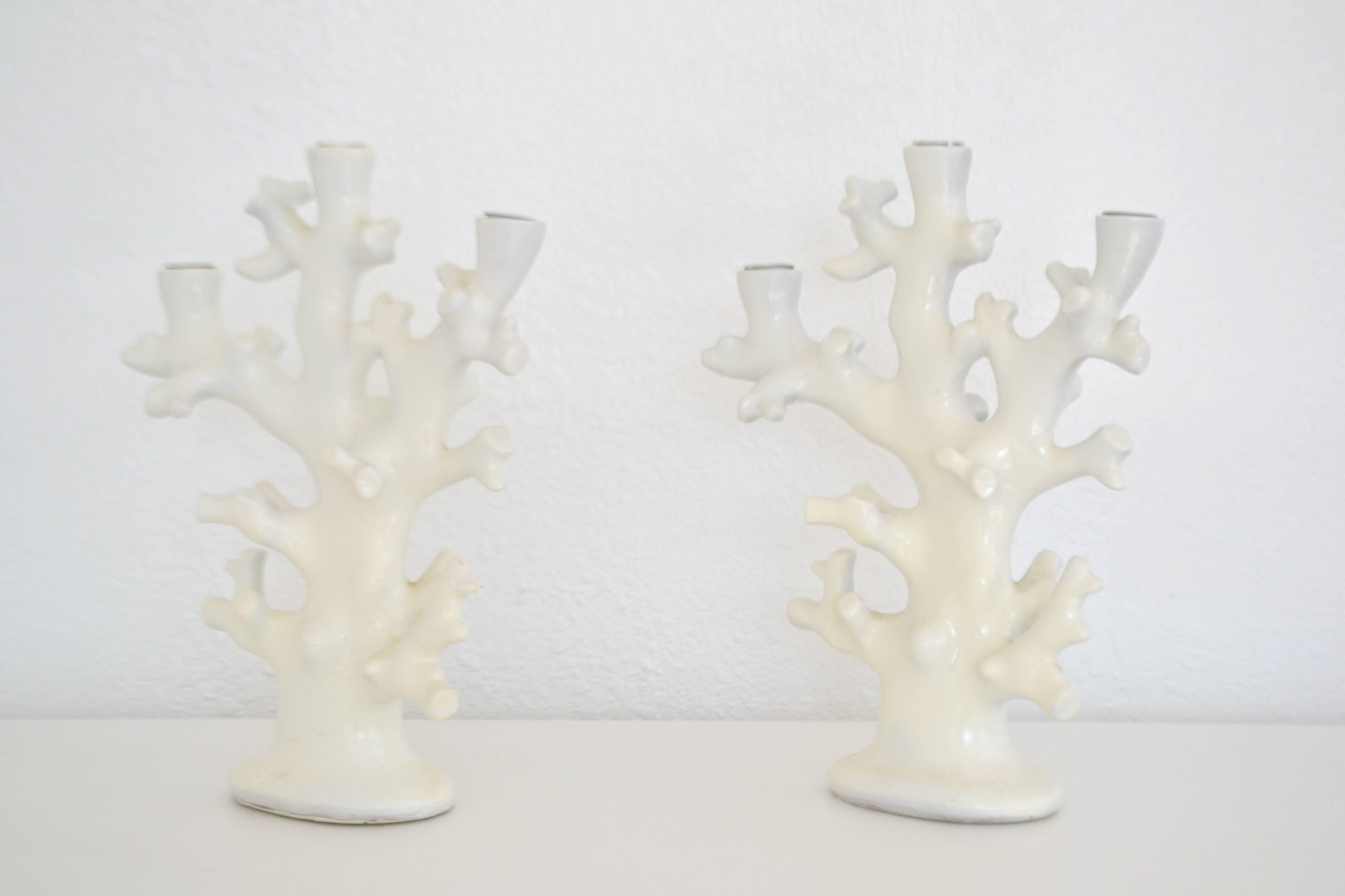 Mid-Century Modern Pair of Mid-Century Coral Form Candlesticks