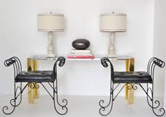 Pair of Midcentury Wrought Iron Tufted Leather Benches