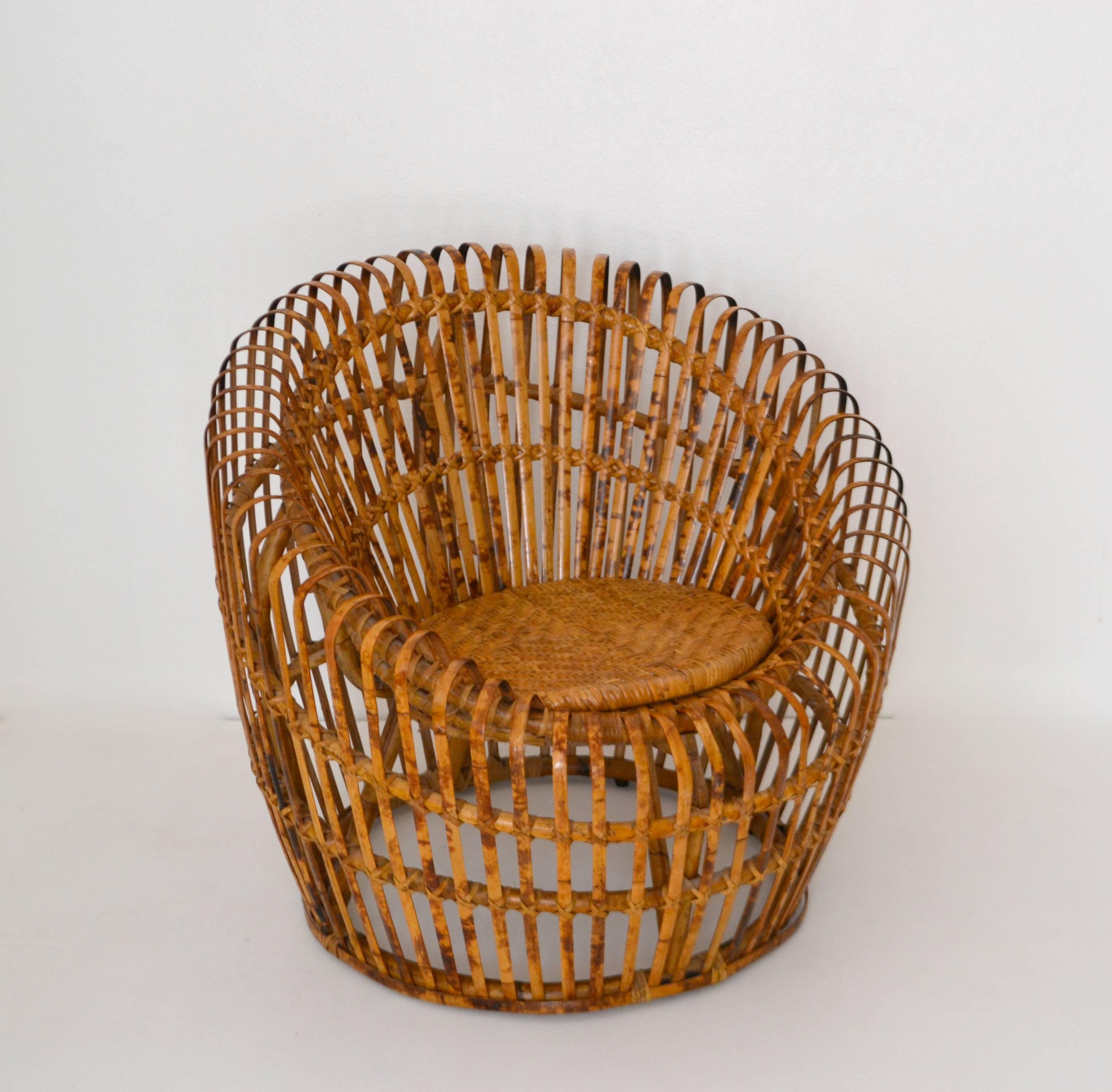 Mid-Century Modern Mid-Century Italian Slatted Bamboo Tub Chair