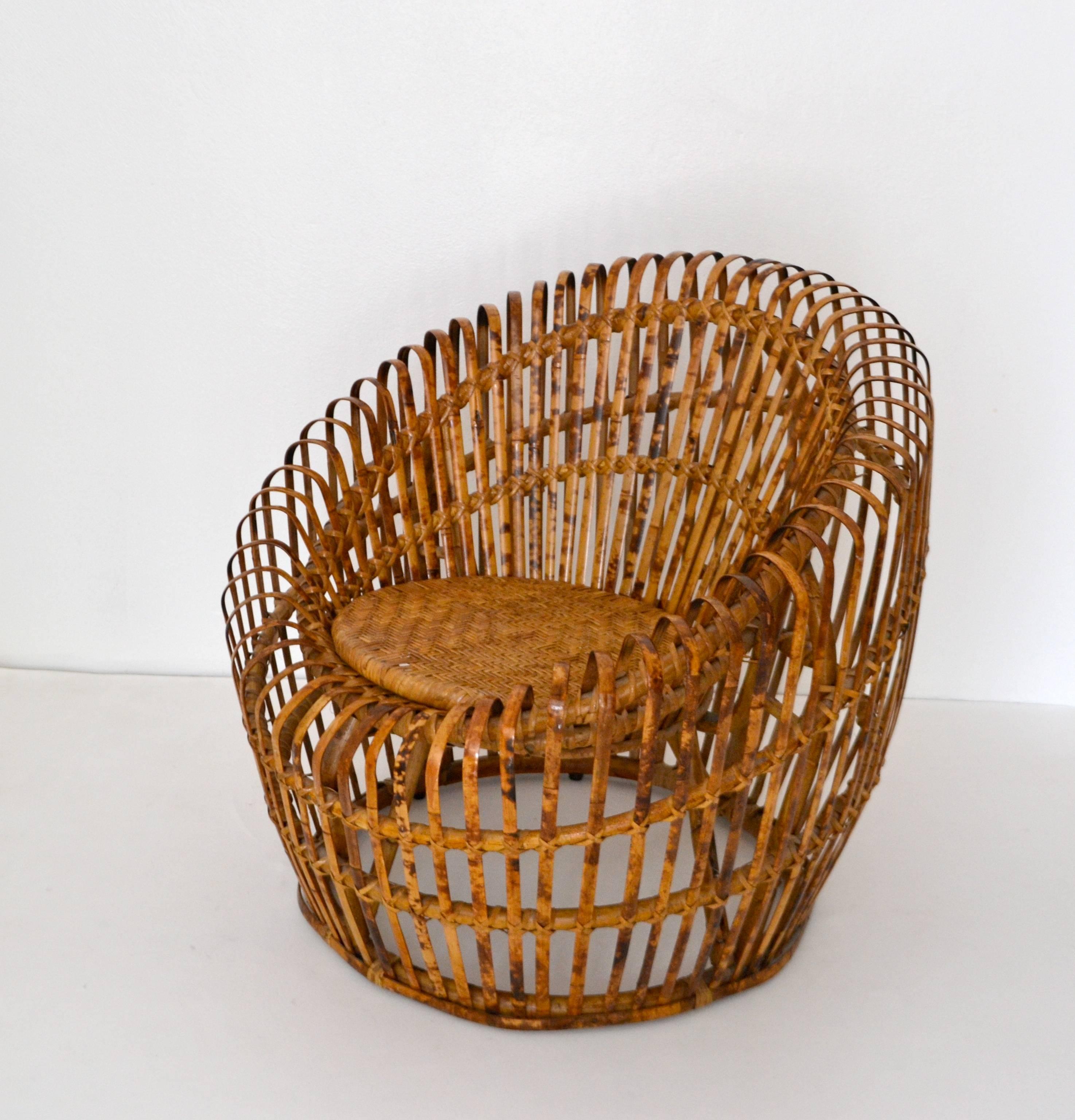 Mid-20th Century Mid-Century Italian Slatted Bamboo Tub Chair