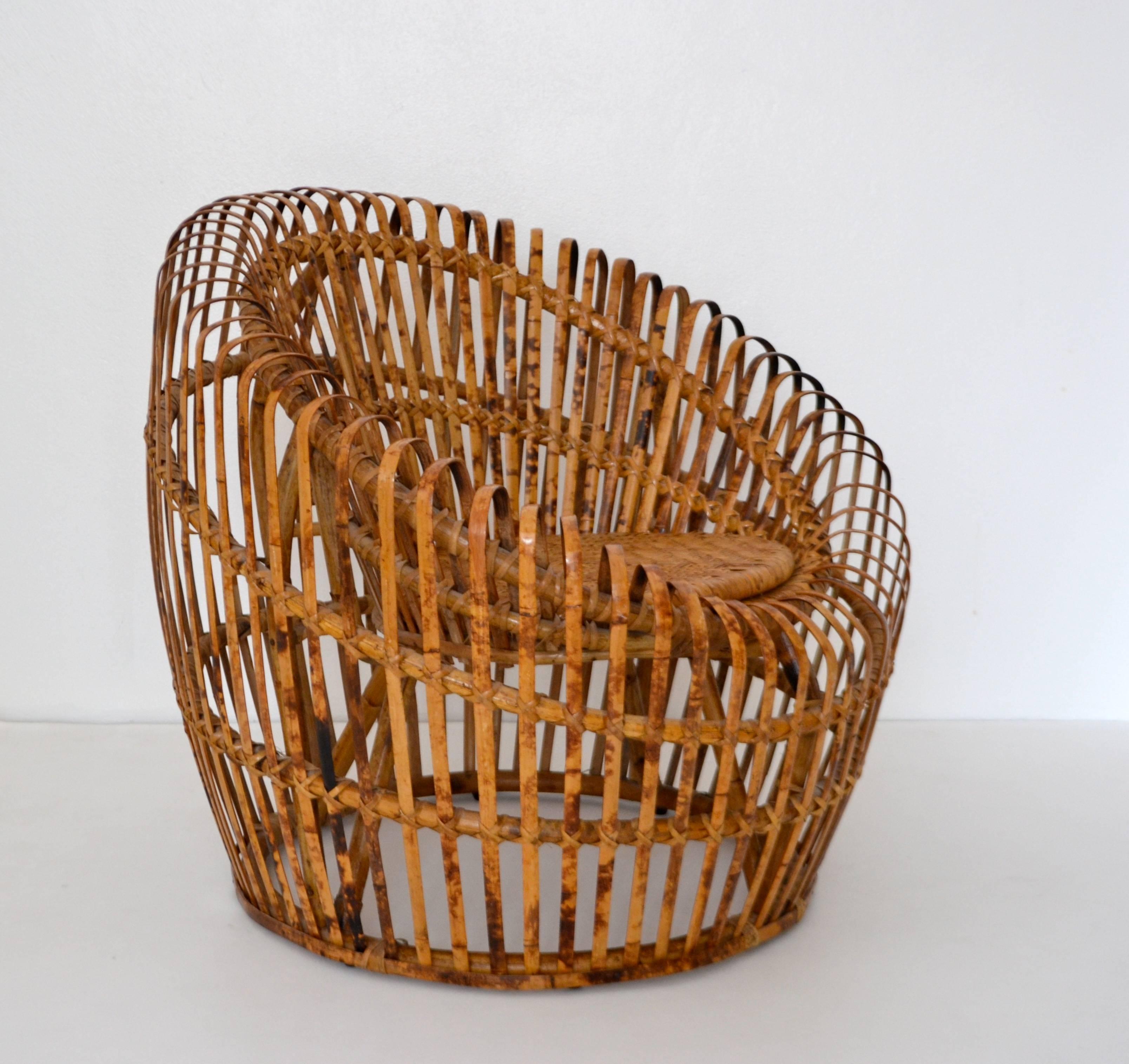 Reed Mid-Century Italian Slatted Bamboo Tub Chair