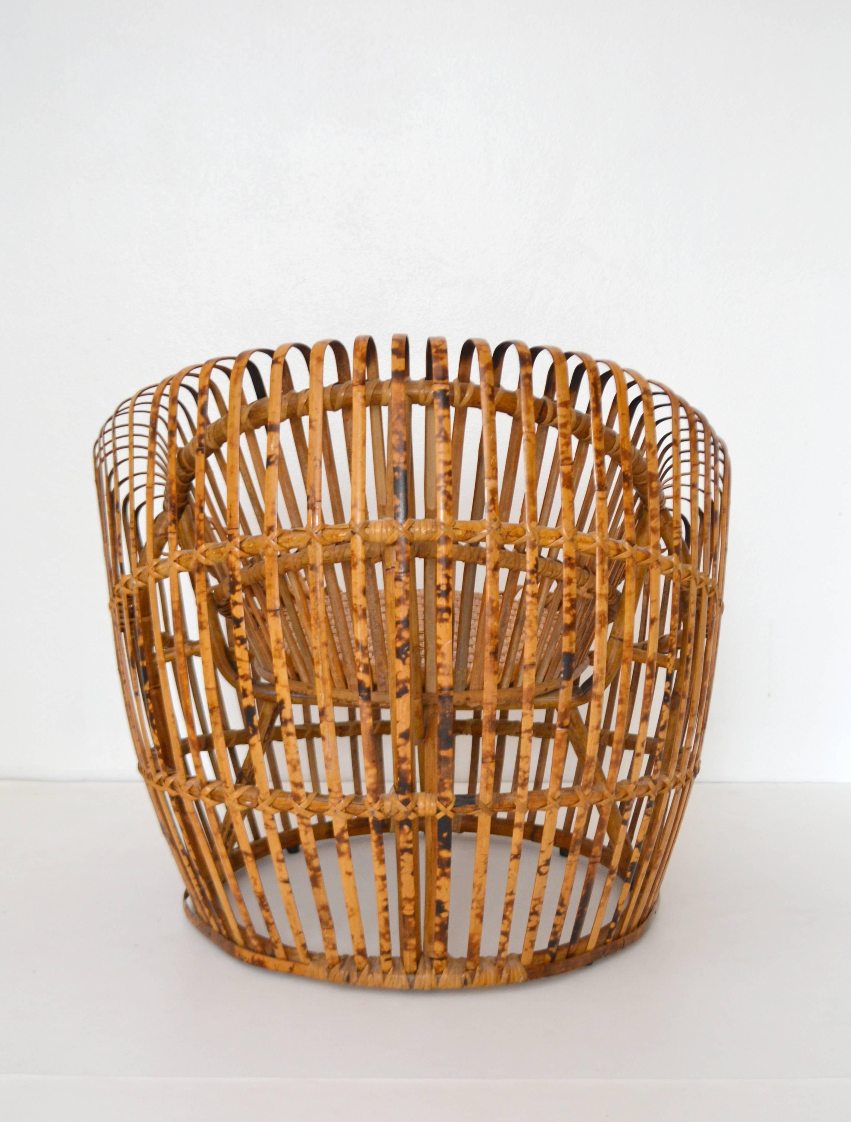 Mid-Century Italian Slatted Bamboo Tub Chair 1