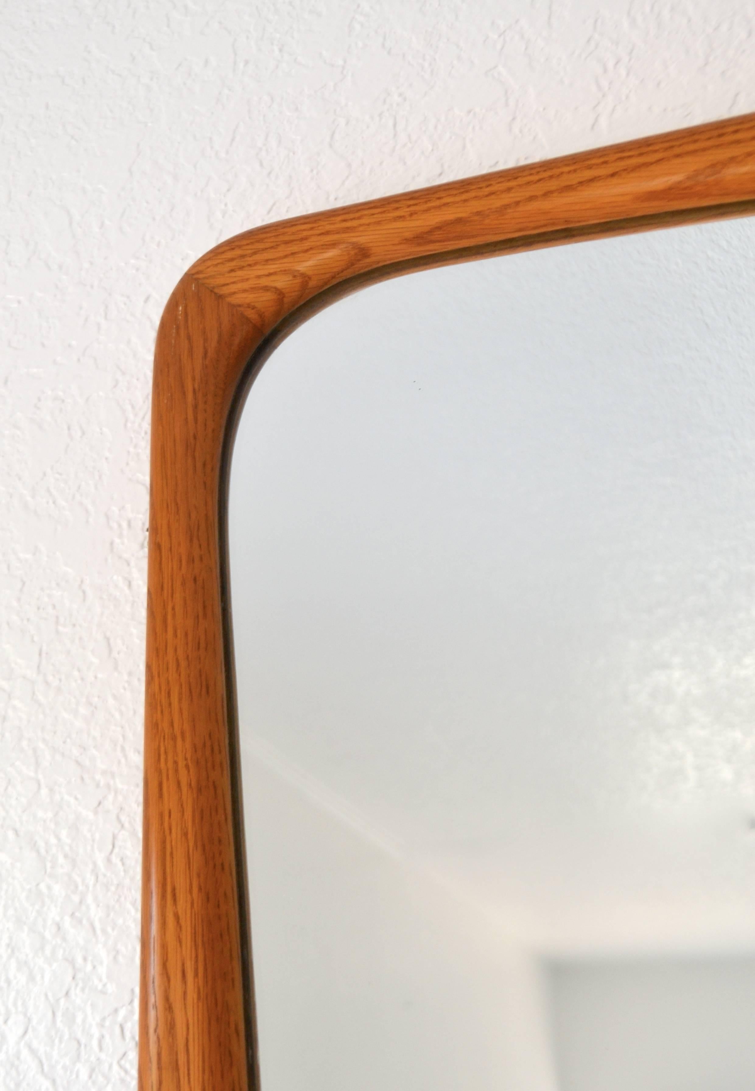 American Midcentury Oak Rectangular Wall Mirror For Sale
