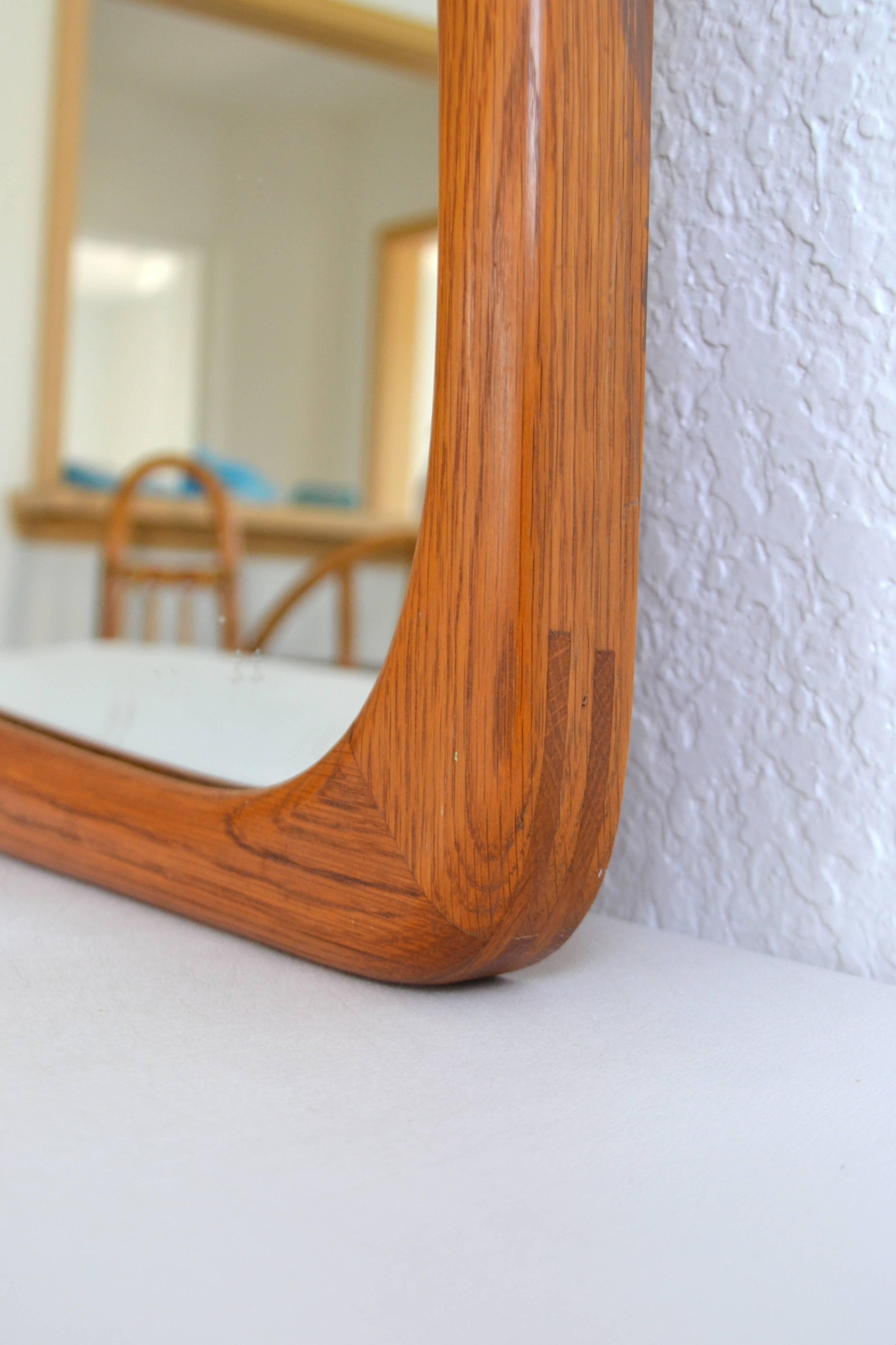 Midcentury Oak Rectangular Wall Mirror In Good Condition For Sale In West Palm Beach, FL