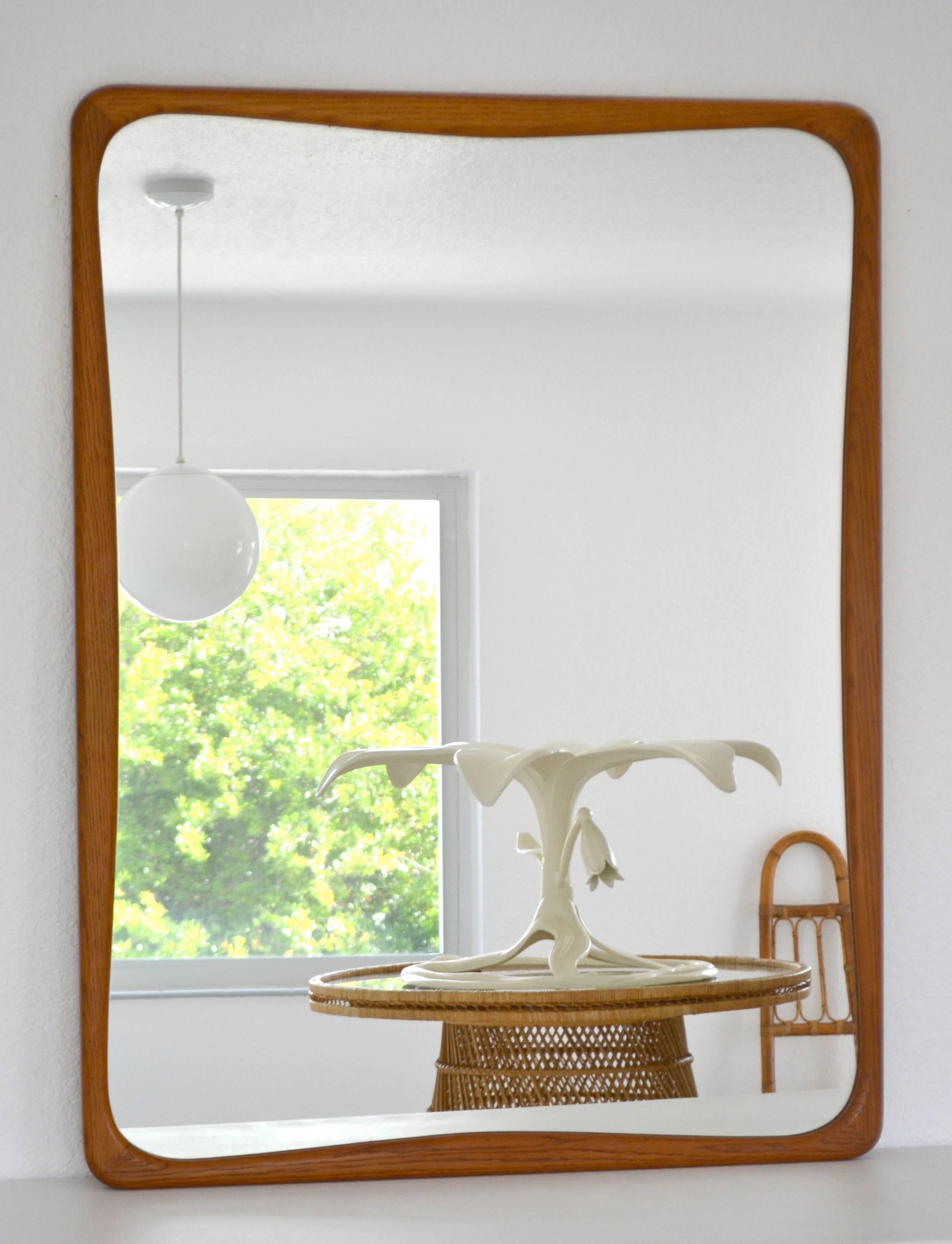 Midcentury Oak Rectangular Wall Mirror For Sale 2