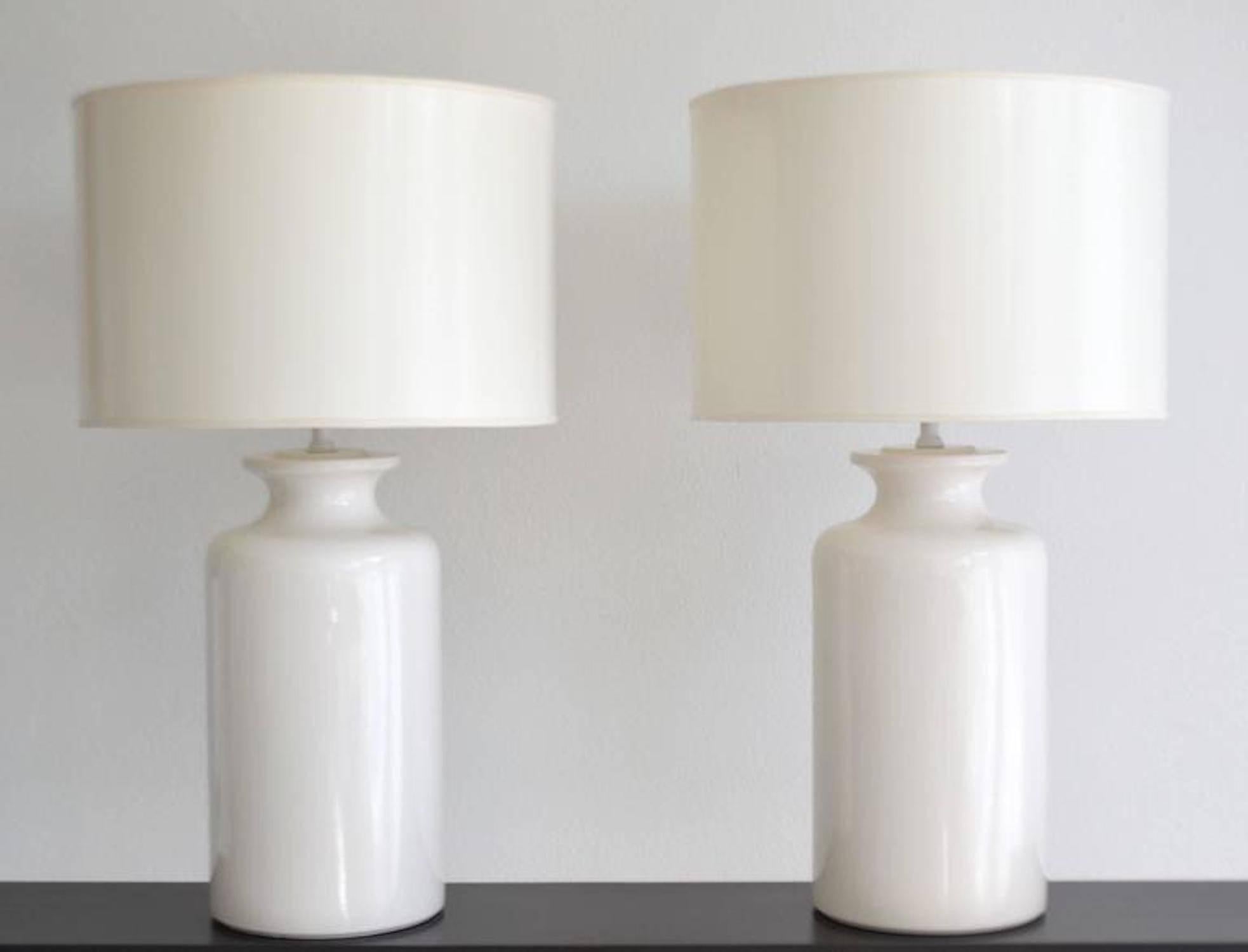 Pair of White Glazed Ceramic Jar Form Table Lamps For Sale 2