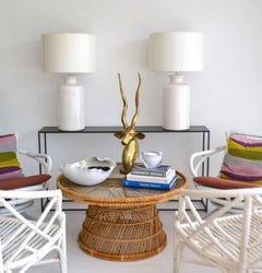 Pair of White Glazed Ceramic Jar Form Table Lamps