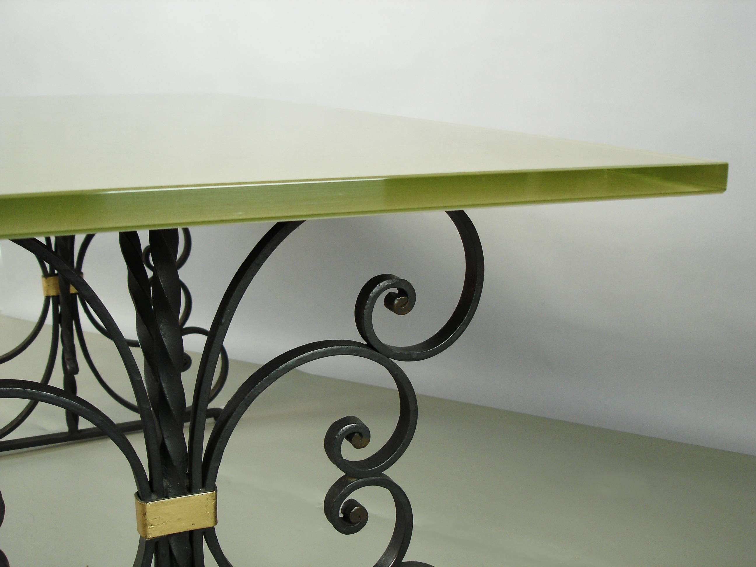 Art Deco 1940s Wrought Iron and Glass Top Dining Table