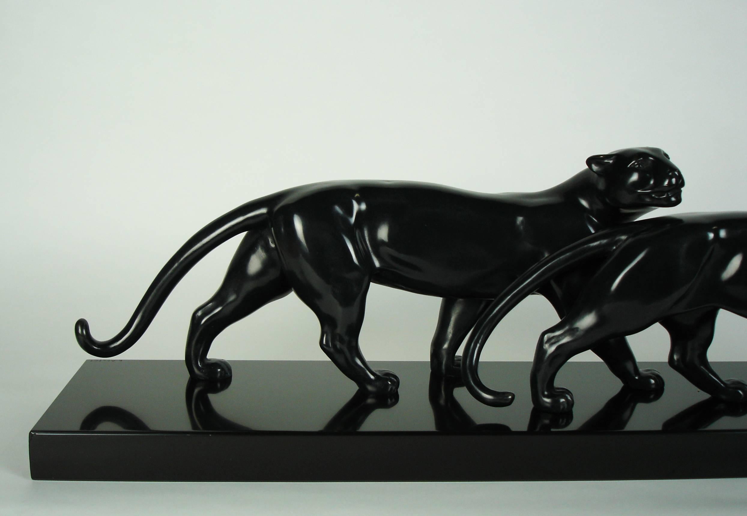Français Sculpture de panthères Art déco de Lucien Alliot