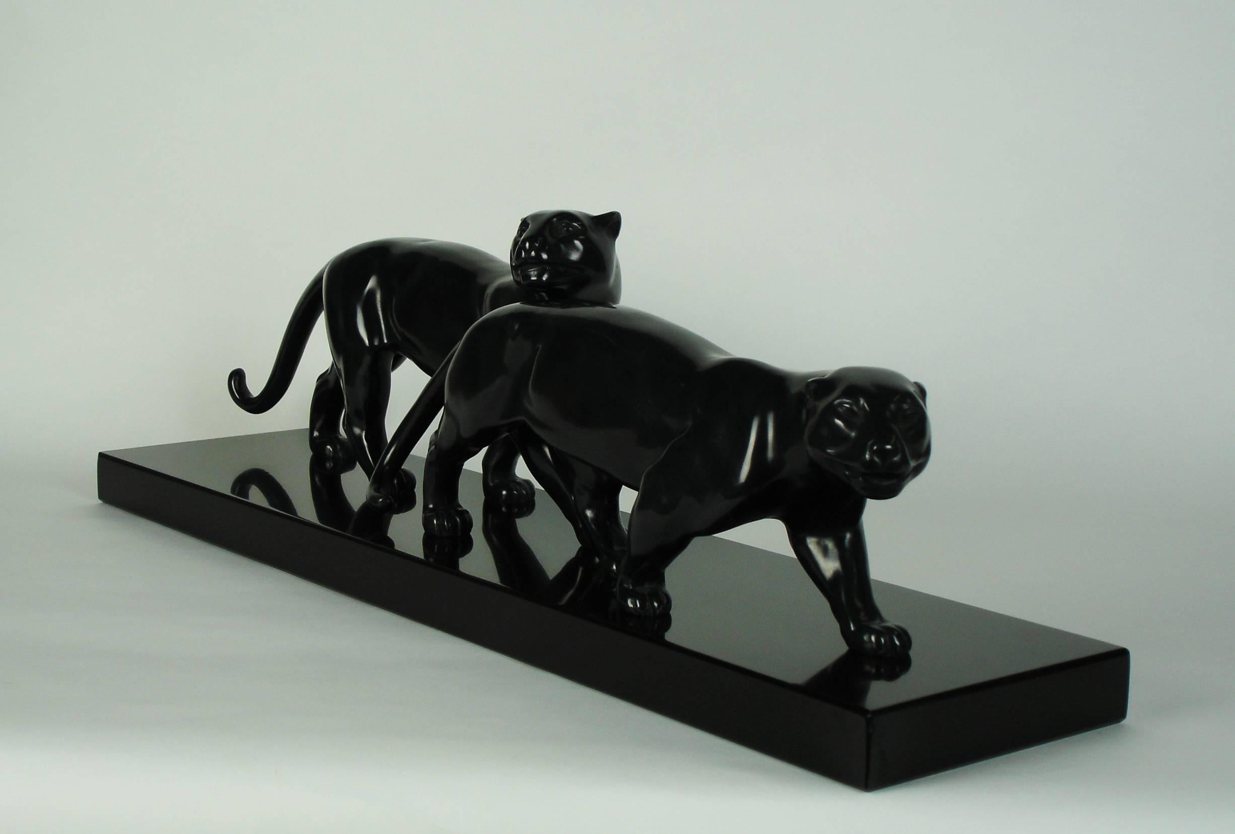 Milieu du XXe siècle Sculpture de panthères Art déco de Lucien Alliot