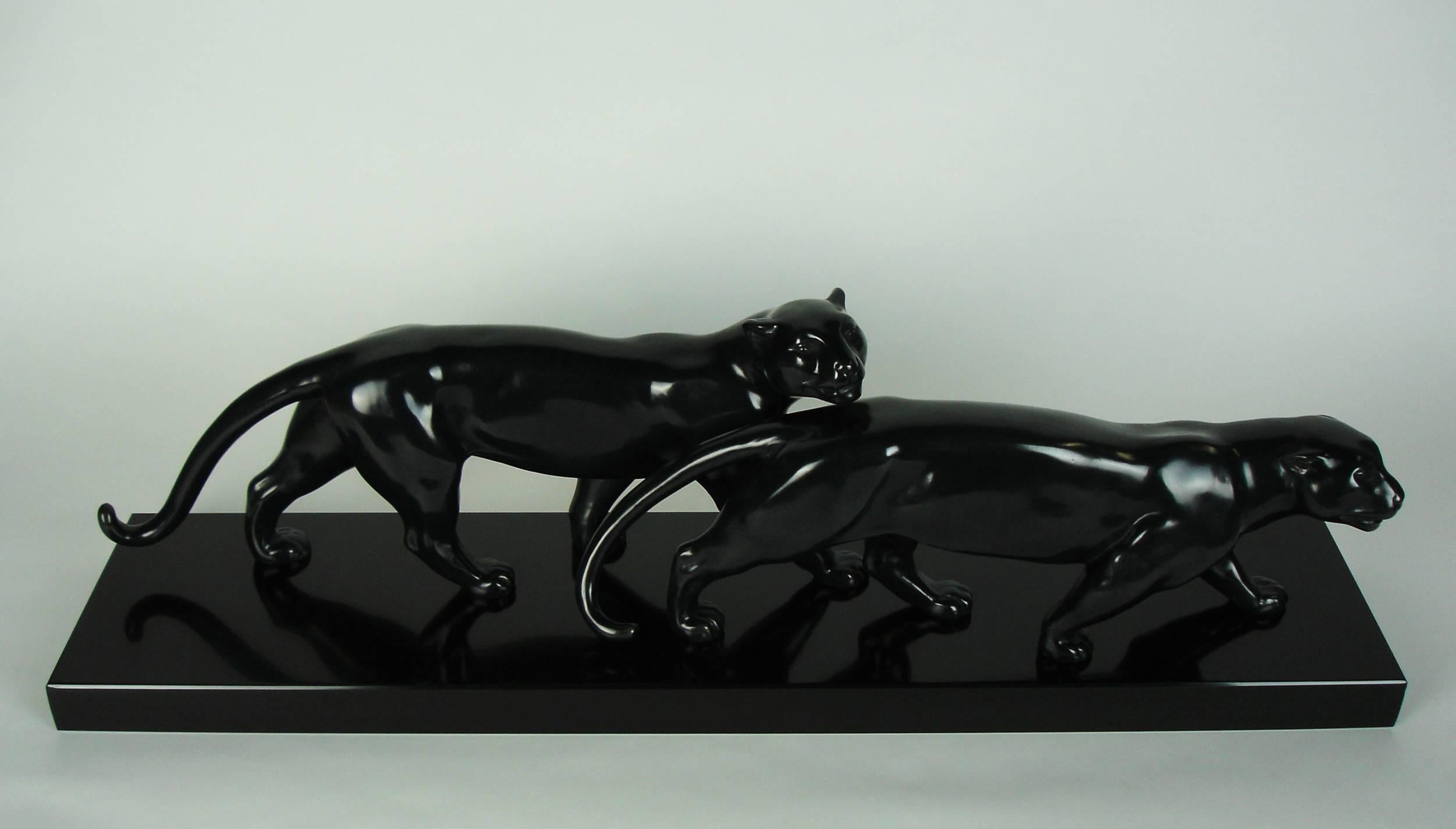 Bronze Sculpture de panthères Art déco de Lucien Alliot