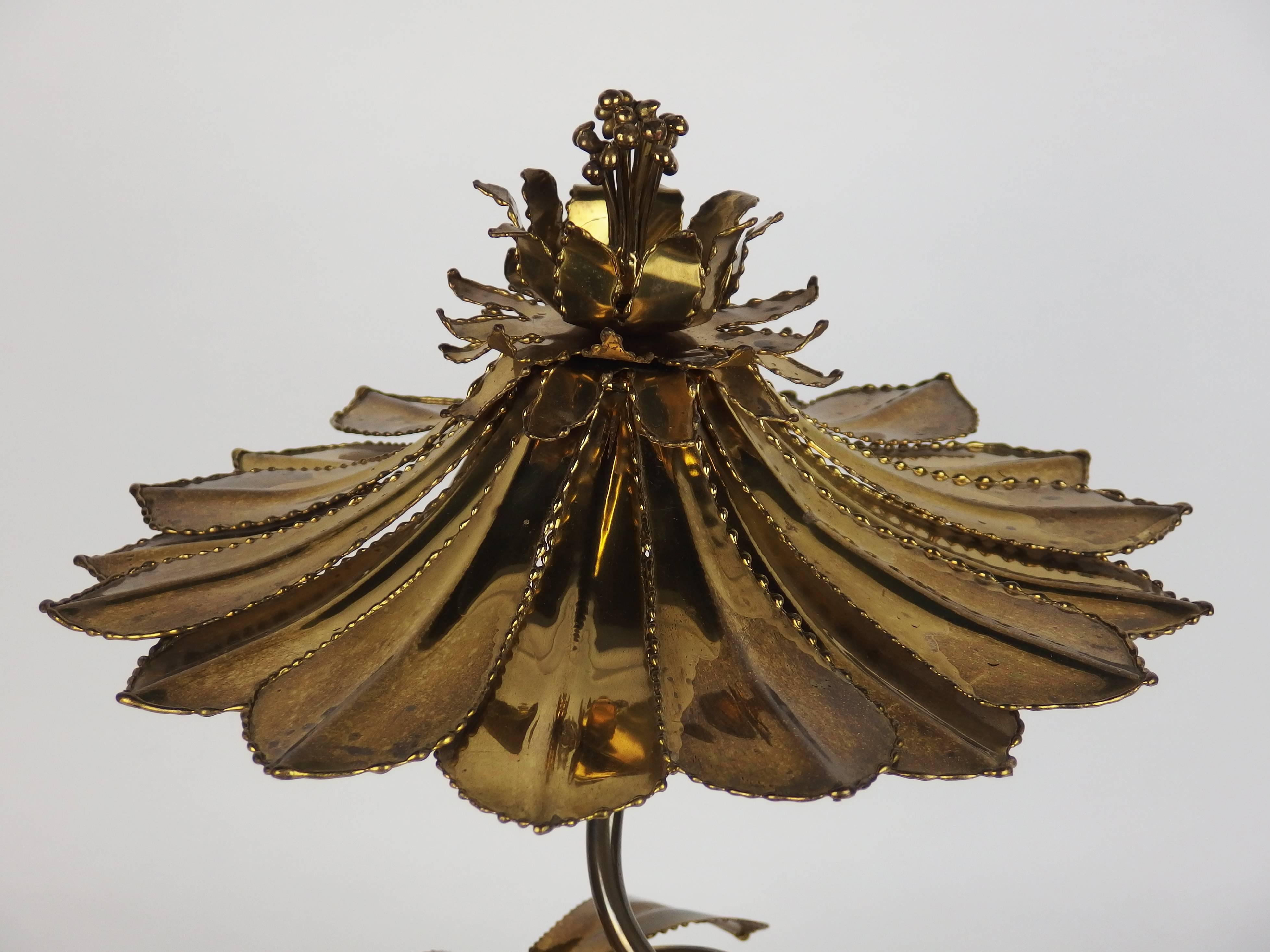 Mid-Century Modern Brass Flower Table Lamp
