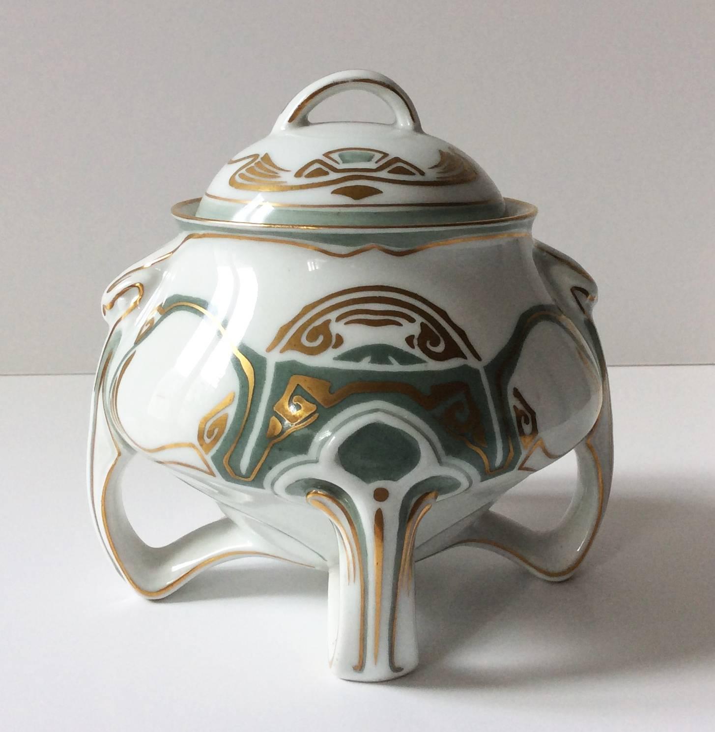 Glazed Jugendstil Porcelain Set of Seven Pieces by Hermann Ohme For Sale