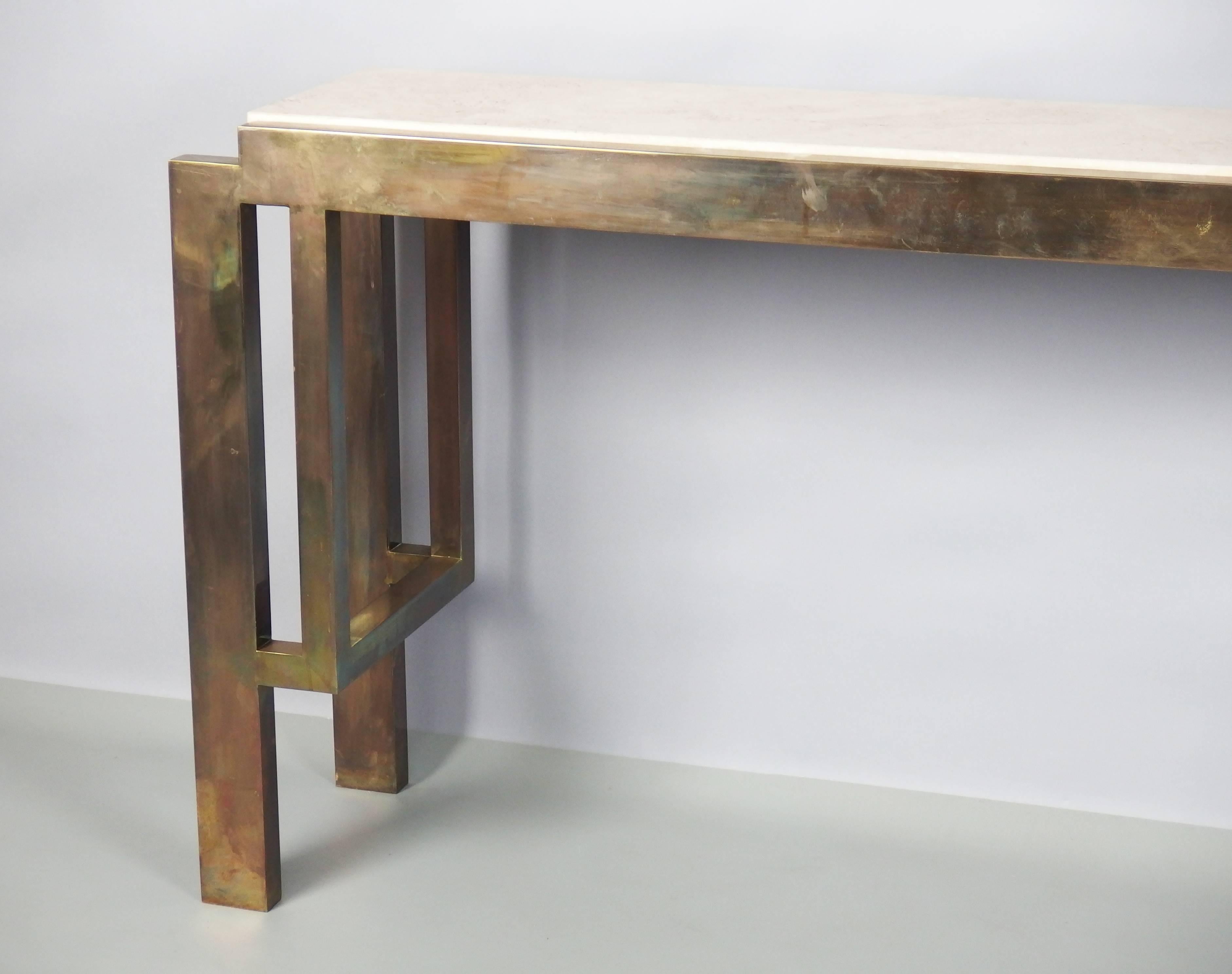 Late 20th Century 1970s Brass and Travertine Console Table by Nucci Valsecchi