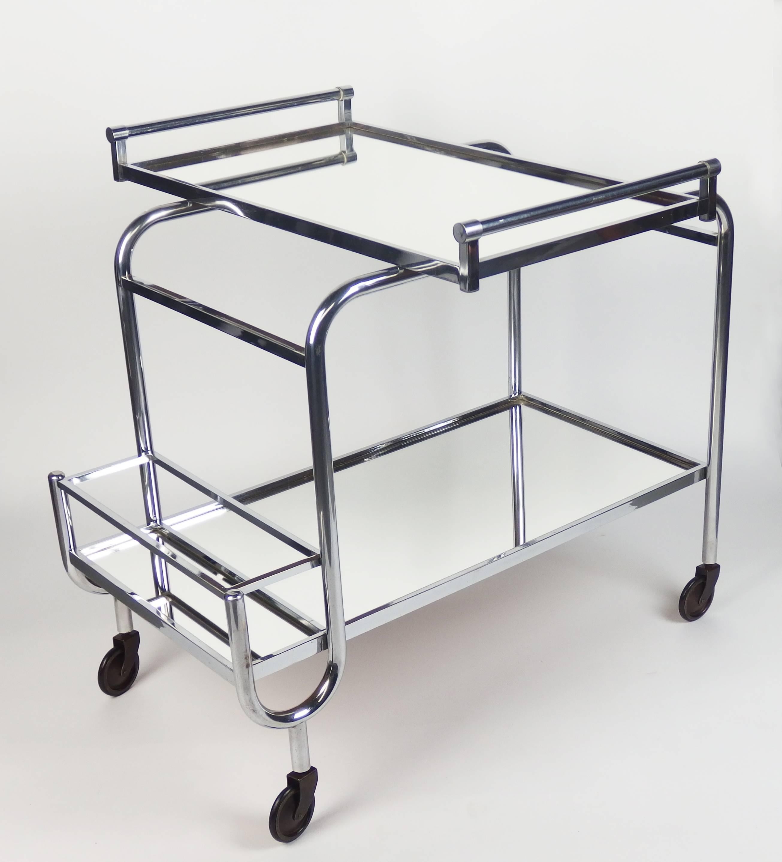 Chrome Art Deco Serving Bar Cart by Jacques Adnet