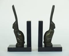 "Rabbits" Pair of Bronze Art Deco Bookends by Becquerel