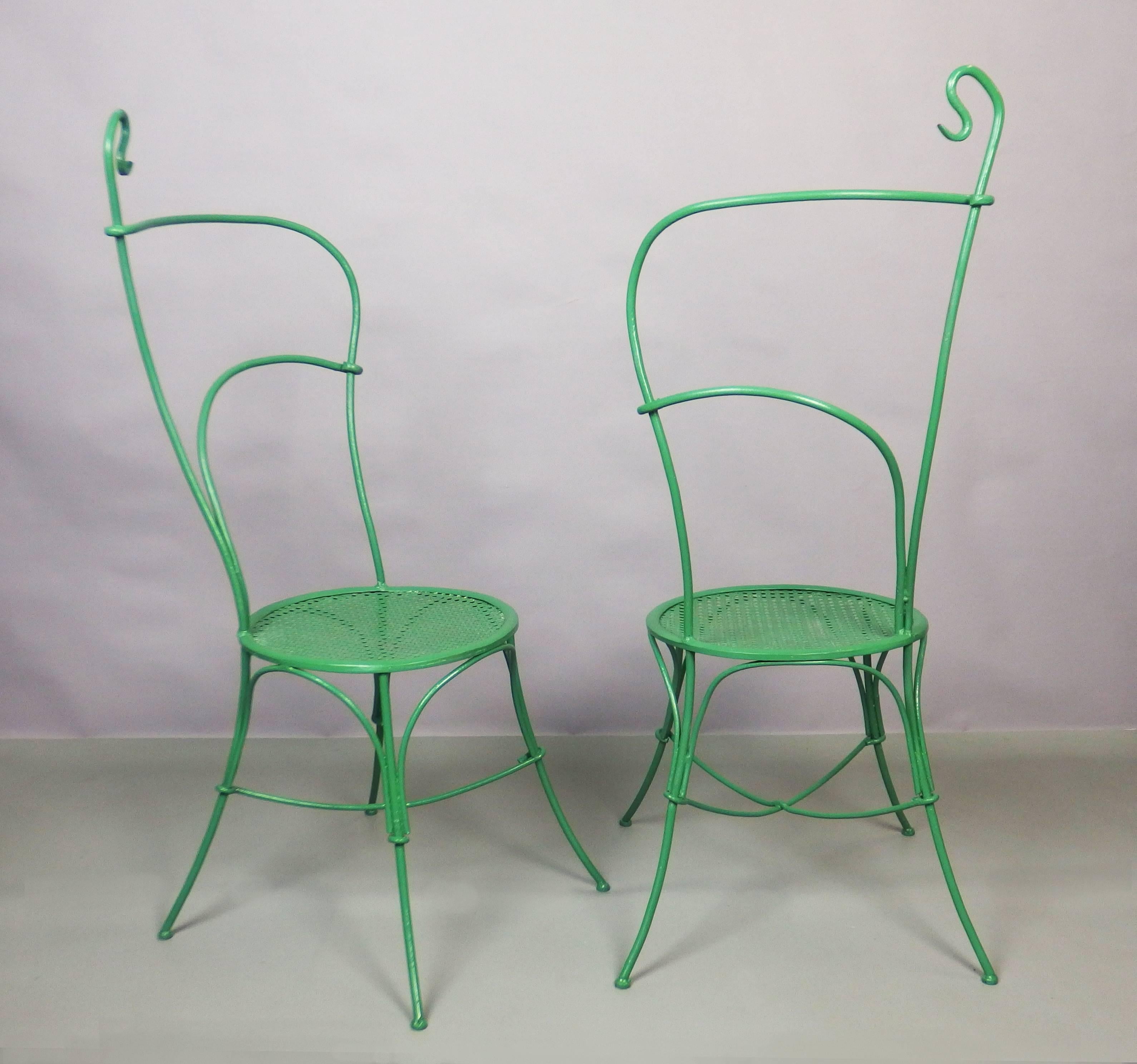 French Set of Four Art Nouveau Iron Garden Chairs
