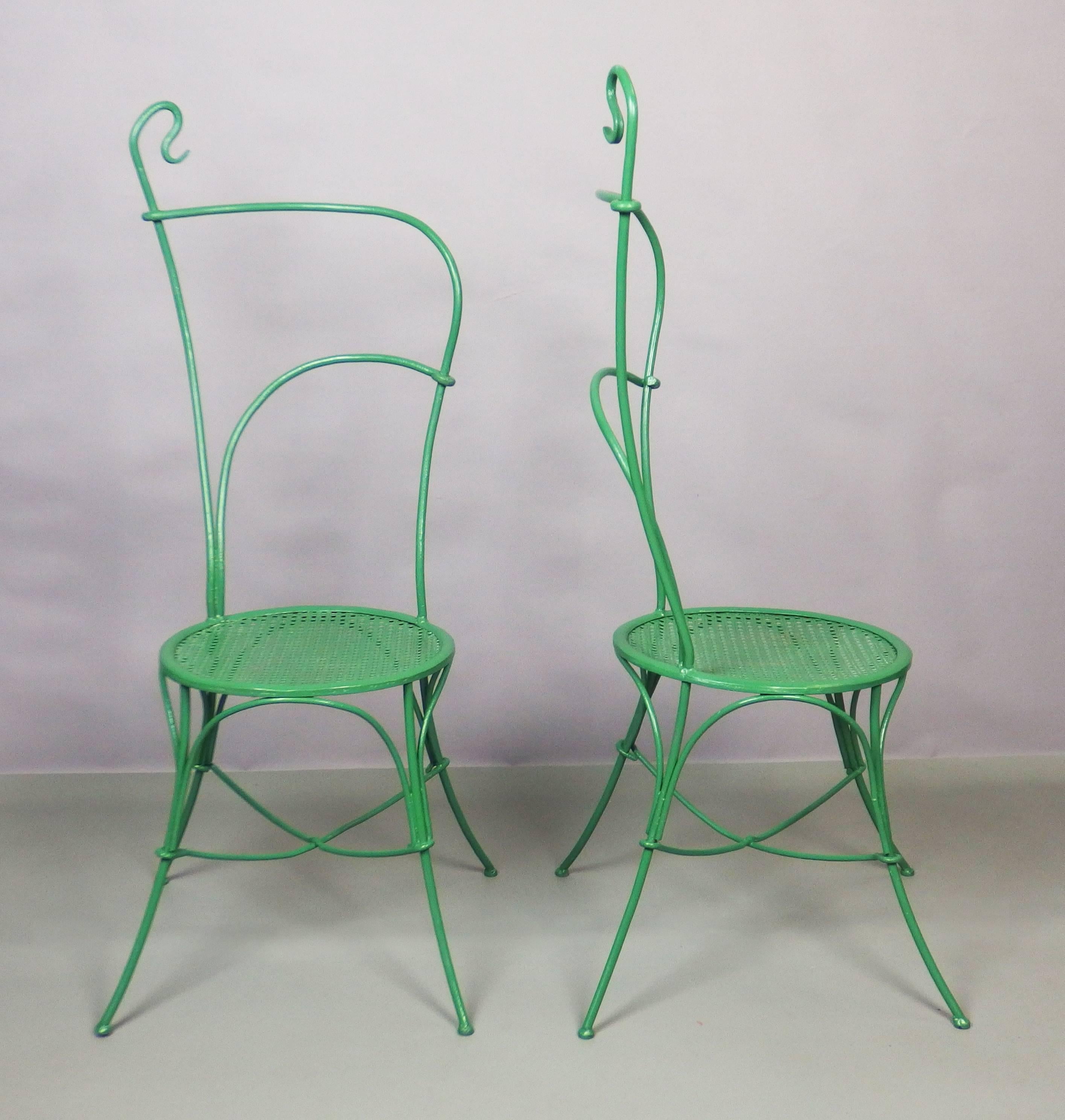 Painted Set of Four Art Nouveau Iron Garden Chairs