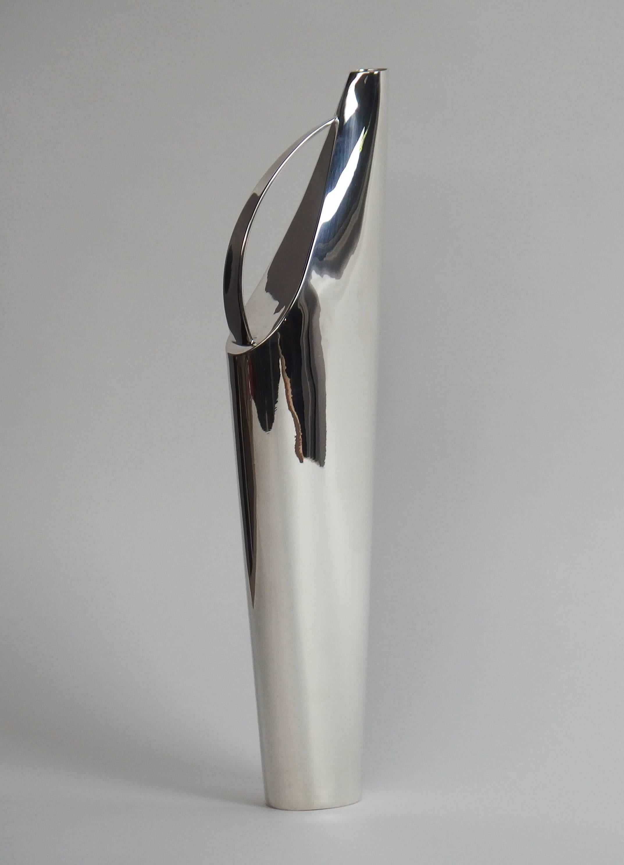 A rare tapering silver plated jug-vase designed by Lino Sabattini in the 1950s, edited by Gallia Christofle in the 1970s.